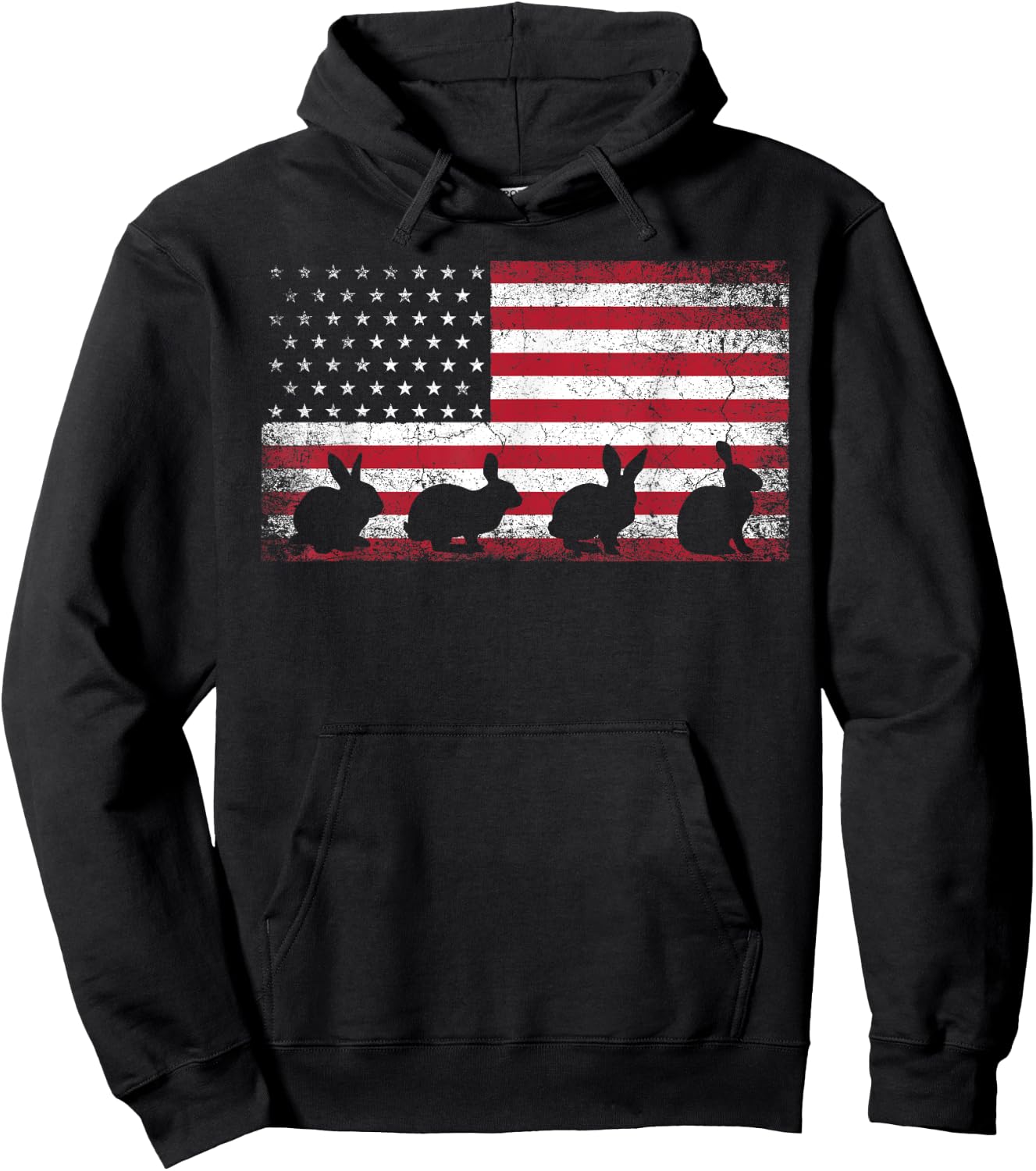 Retro Easter Bunny Rabbit Vintage 4th of July American Flag Hoodie - Hoodie | Black