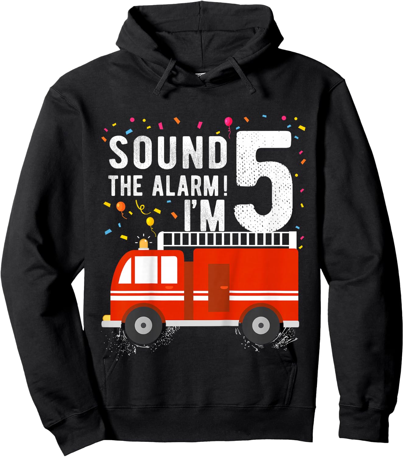 Fire Truck 5th Birthday Boy 5 Year Old Firefighter Hoodie - Hoodie | Black