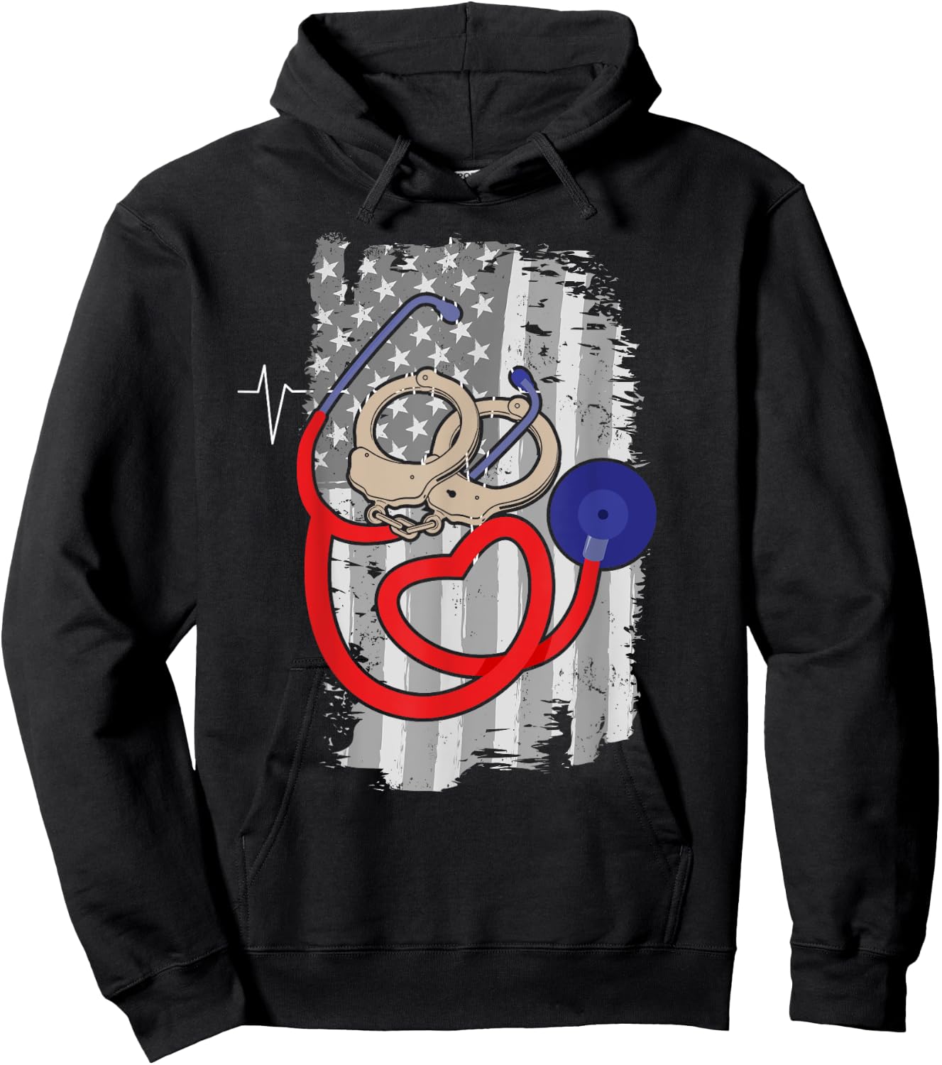 Correctional Nursing T Shirt - American Flag Patriotic Hoodie - Hoodie | Black
