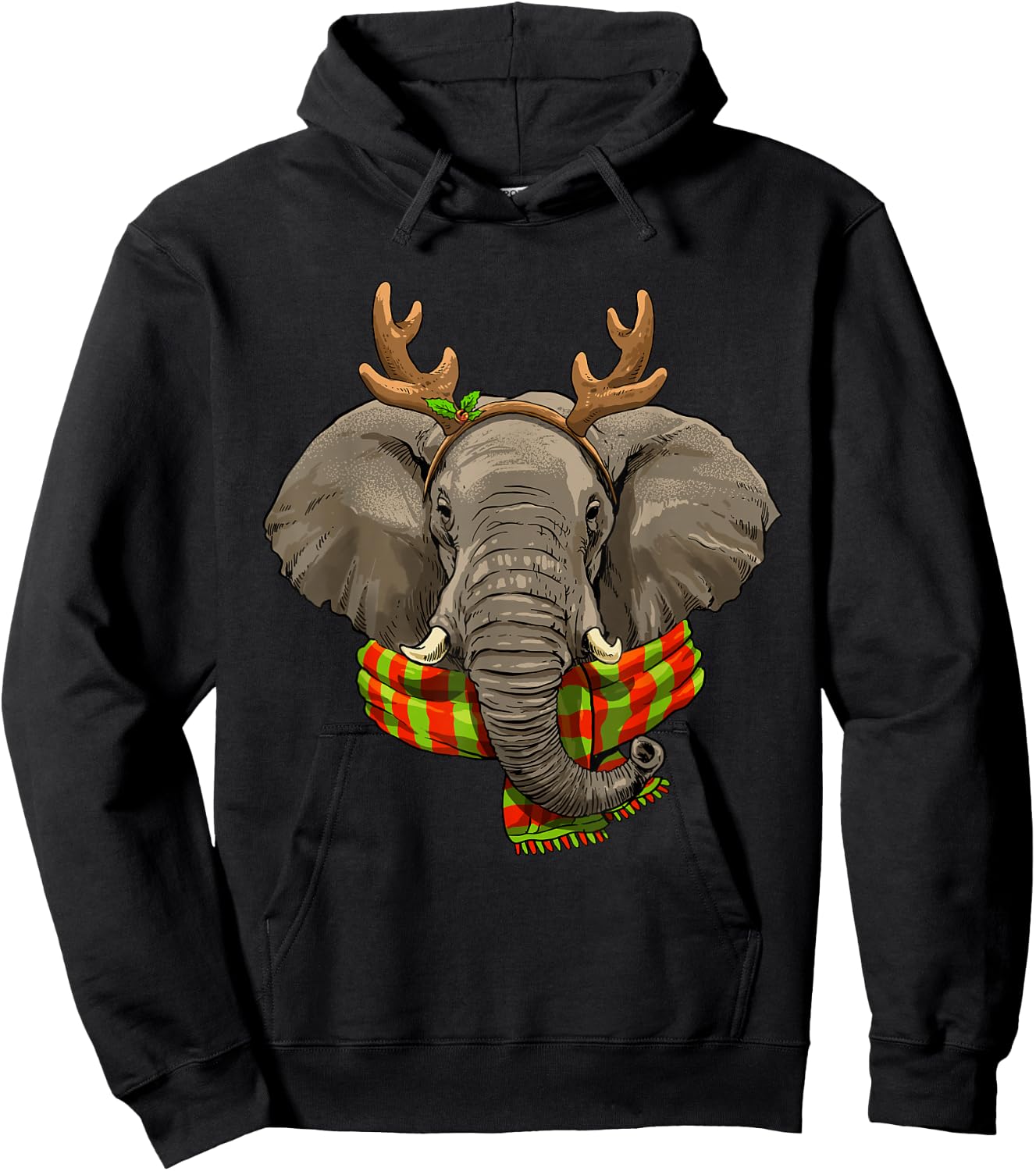 Elephant Christmas Reindeer Antlers Xmas Hoodie - Hoodie | Black