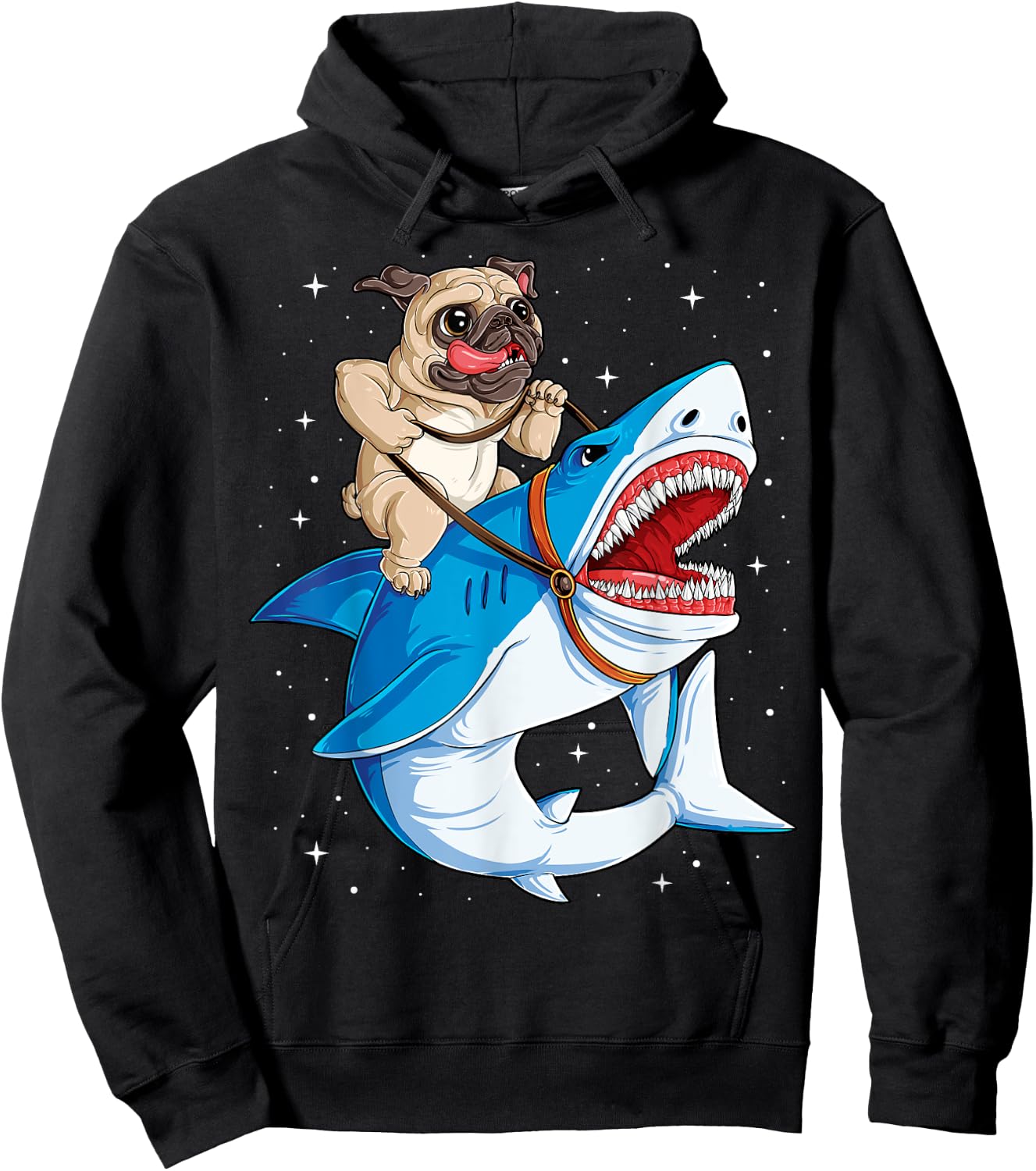 Pug Shark T shirt Boys Girls Kids Space Galaxy Jawsome Gifts Hoodie - Hoodie | Black