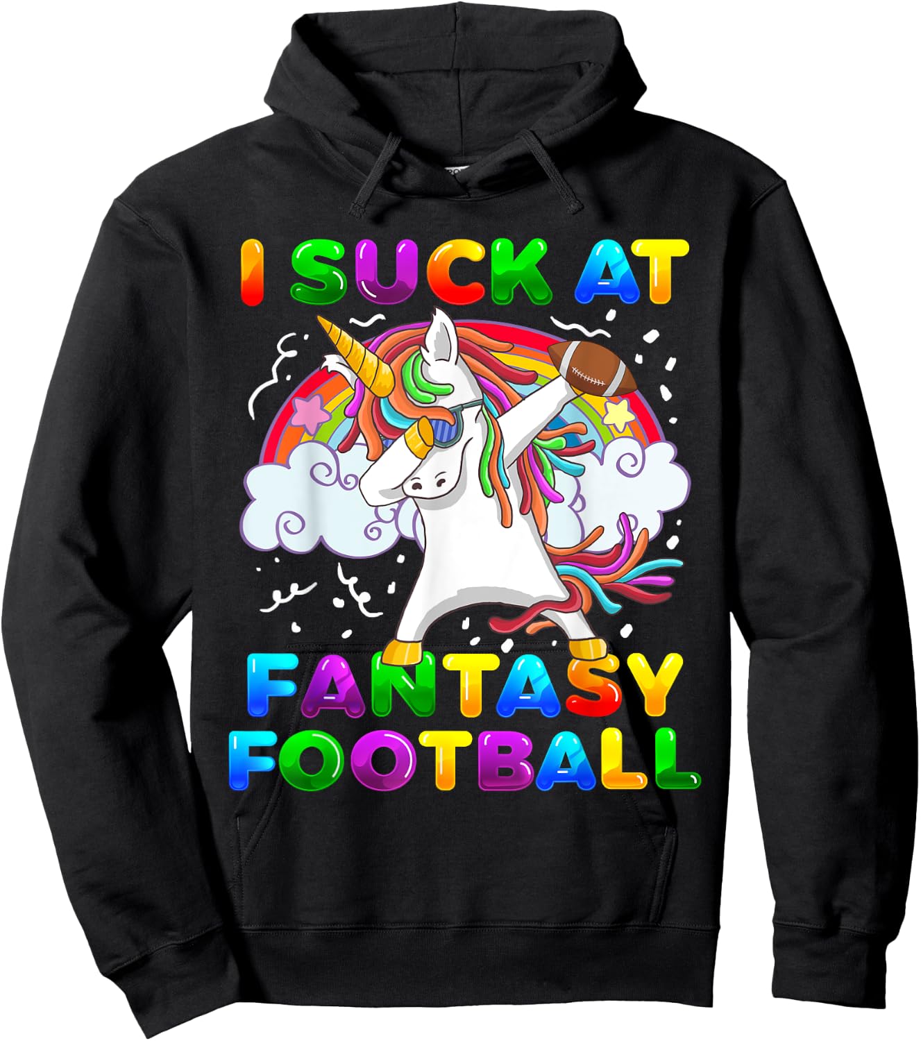 I Suck At Fantasy Football Dabbing Unicorn Rainbow Loser Hoodie - Hoodie | Black