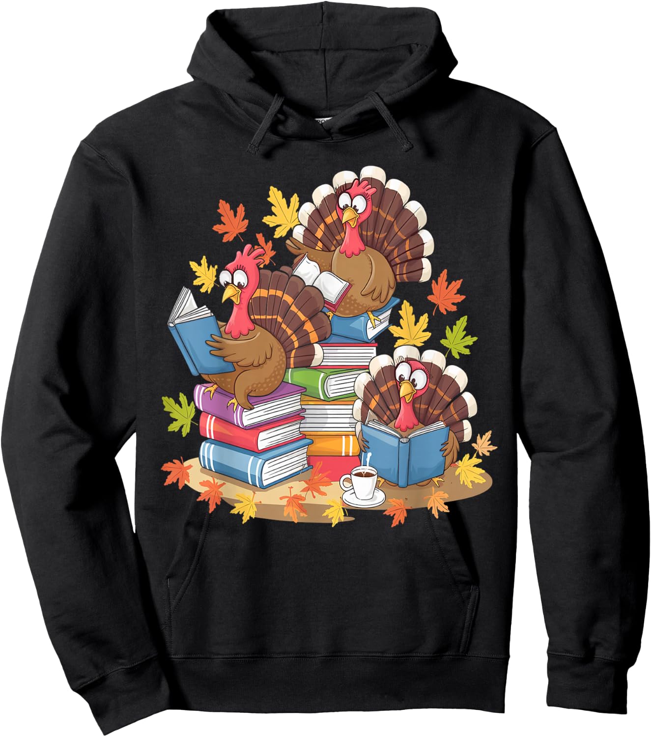 Turkey Reading Books Fall Season Thanksgiving Teacher Book Hoodie - Hoodie | Black