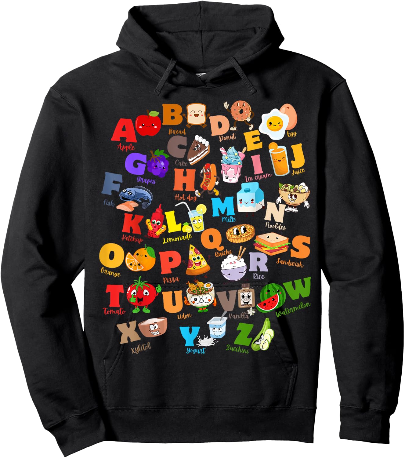 Funny Fruit And Foodie Alphabet ABCs Kindergarten Teacher Hoodie - Hoodie | Black