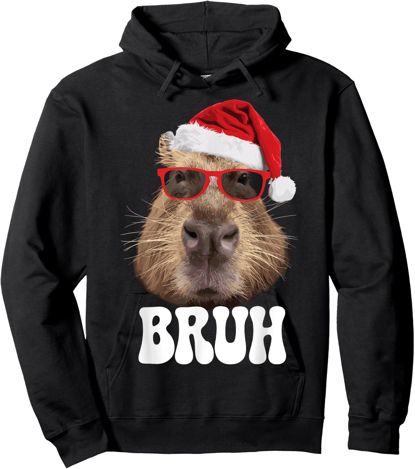 Bruh Capybara Funny Santa Hat Christmas Season Capybara Hoodie - Hoodie | Black