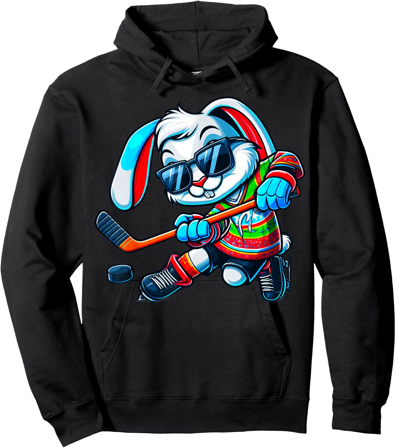 Easter Bunny Hockey Player Rabbit Egg Men Women Boys Kids Hoodie - Hoodie | Black