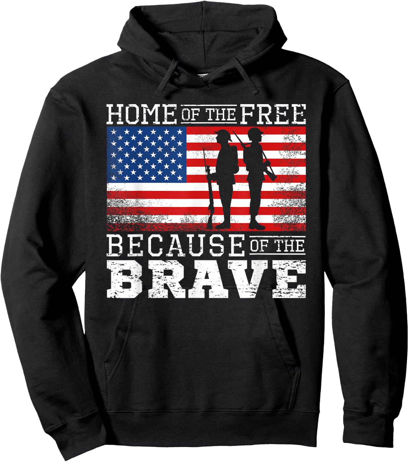 Home of the Free Because of the Brave Military American Flag Hoodie - Hoodie | Black