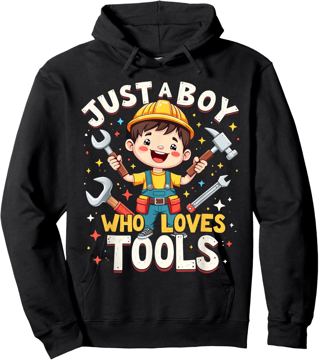 Just a Boy Who Loves Tools, Cute Construction-Themed Design Hoodie - Hoodie | Black