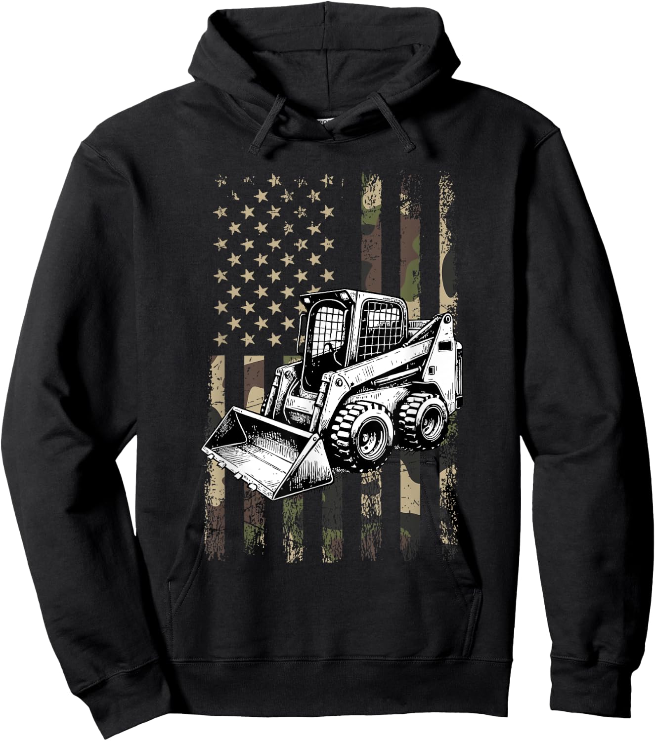 Skid Steer, American Flag Construction Skid Steer Hoodie - Hoodie | Black