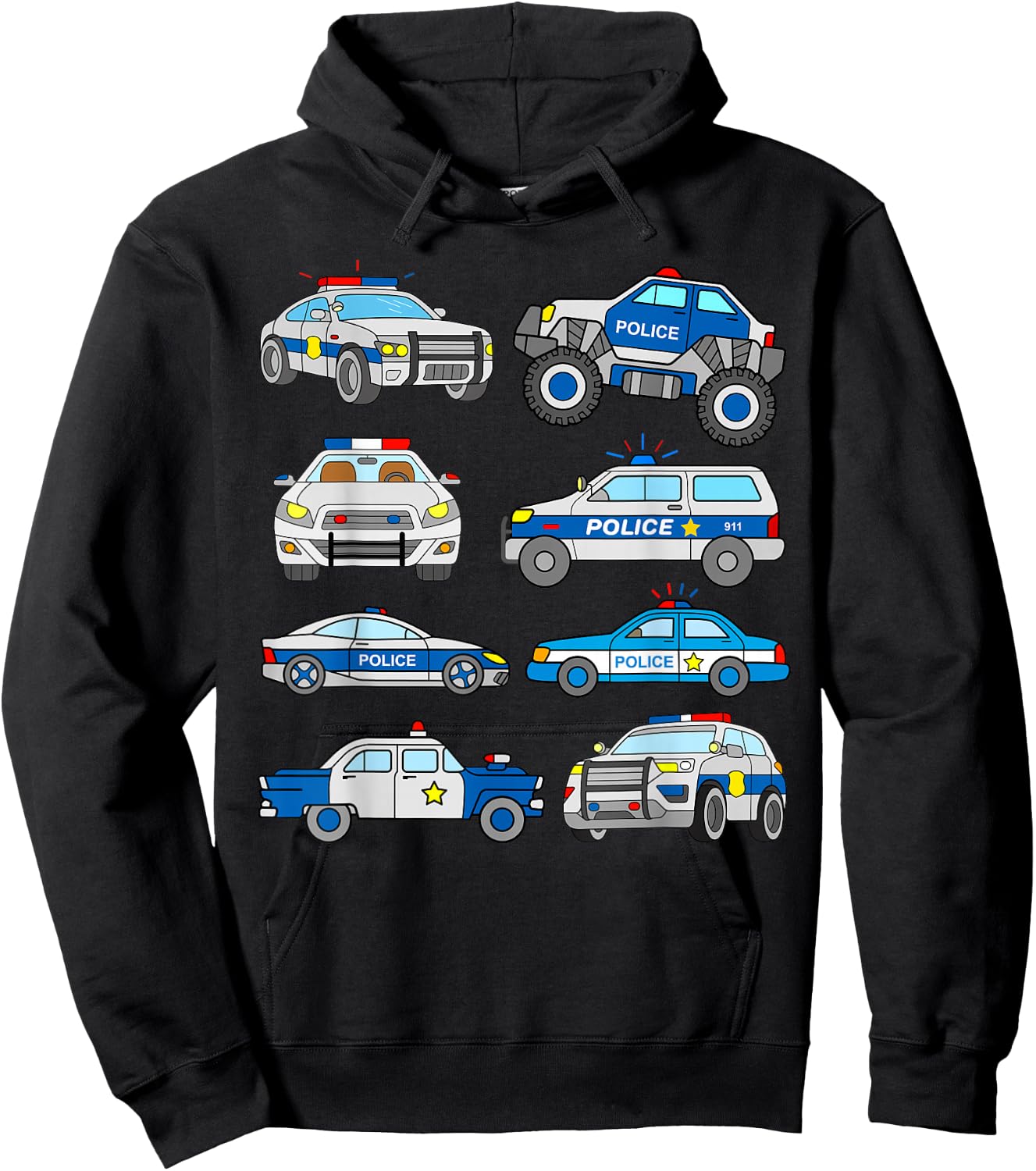 Police Vehicles for Kids Men Women Cop Cars Boys Toddler Hoodie - Hoodie | Black
