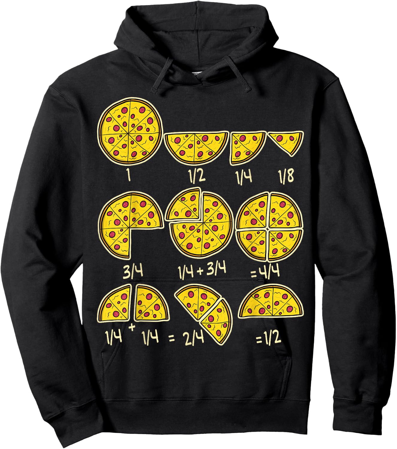 Pizza Salami Cheese Quick Math Fractions Math Teachers Women Girls Kids Hoodie - Hoodie | Black