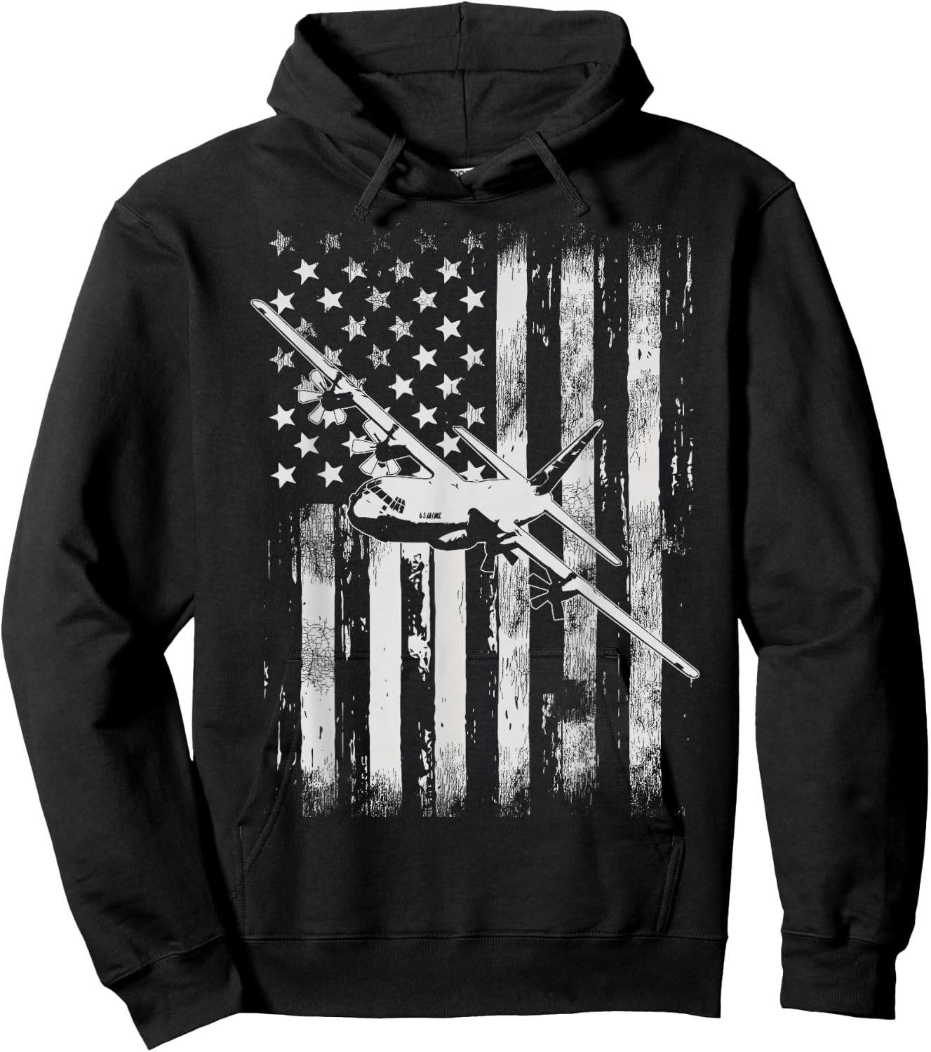 C-130 Hercules Military Aircraft American Flag Hoodie - Hoodie | Black