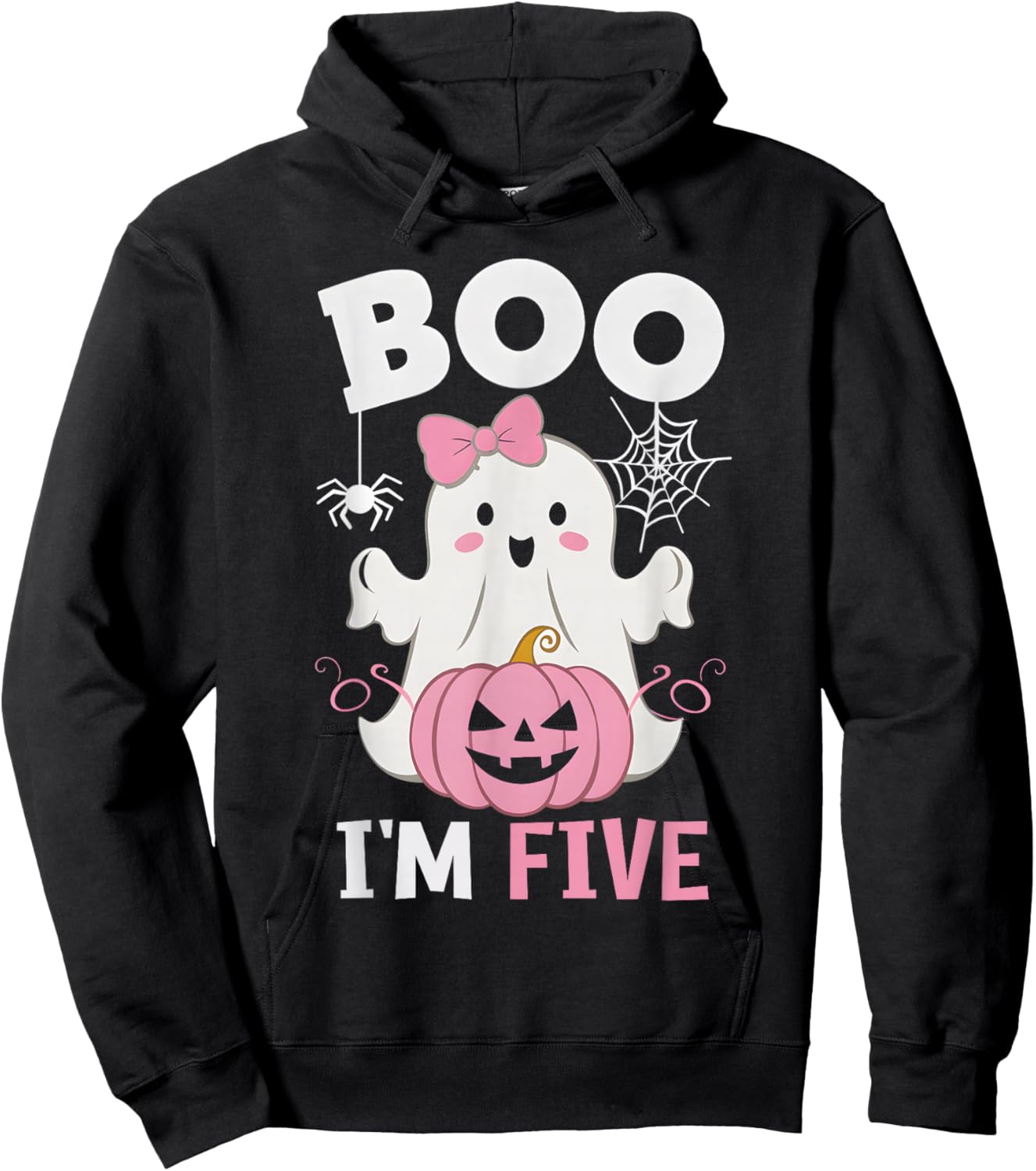 Ghost Boo I'm Five Year 5th Birthday Girls Halloween Groovy Hoodie - Hoodie | Black