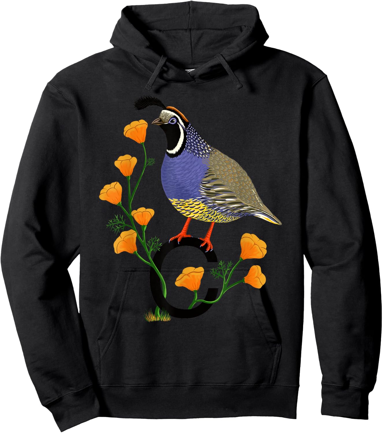California Quail State Bird Californian Poppy Flowers Hoodie - Hoodie | Black