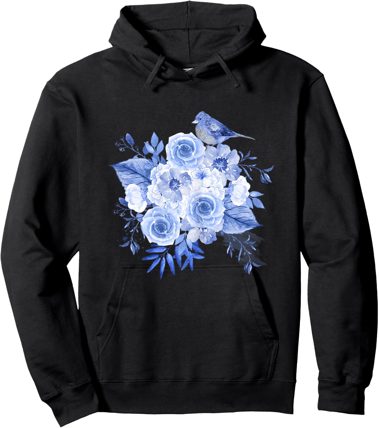 Blue flowers with bird floral design and Girl Hoodie - Hoodie | Black