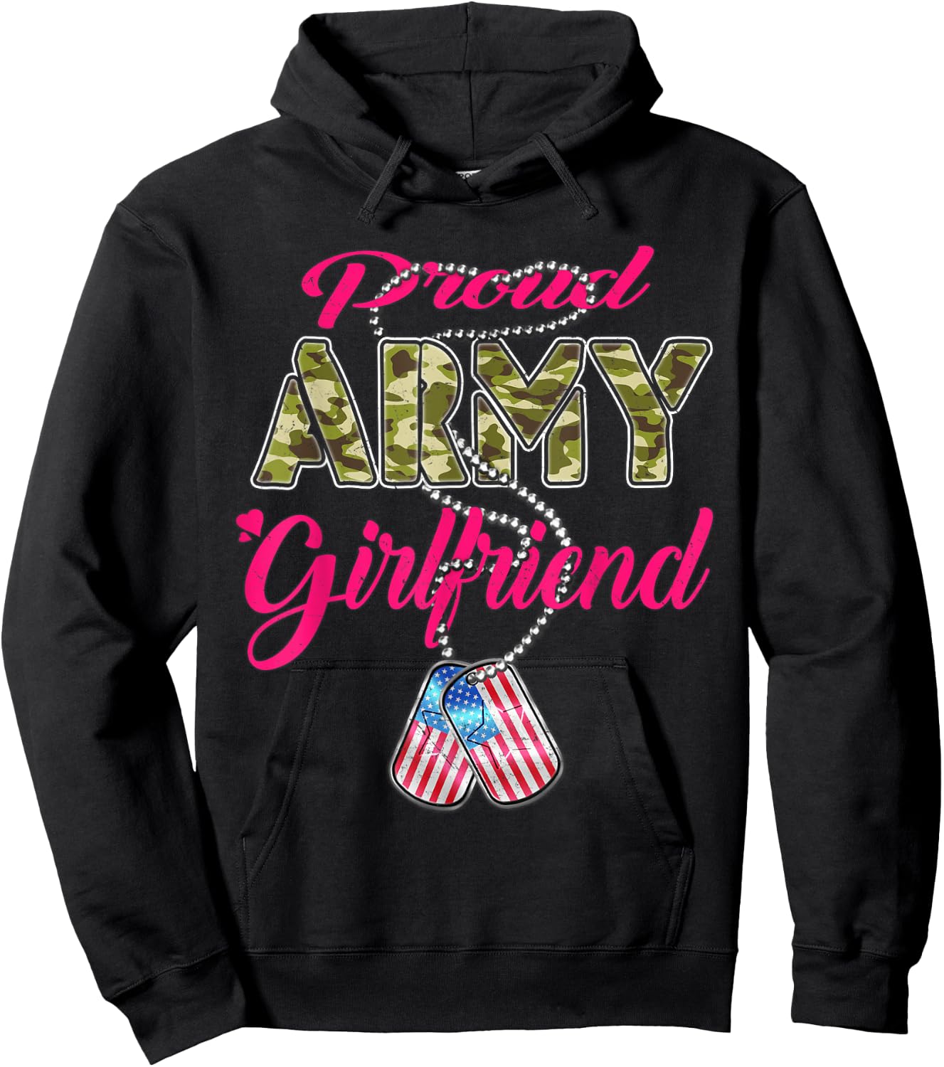 Proud Army Girlfriend US Flag Dog Tags Pride Military Lovers Hoodie - Hoodie | Black