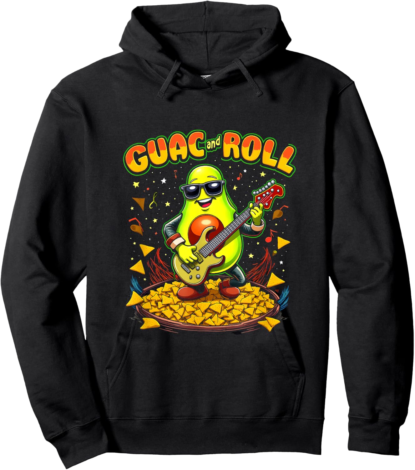 Guac and Roll Funny Avocado Rock Music Nacho Lover Gift Hoodie - Hoodie | Black