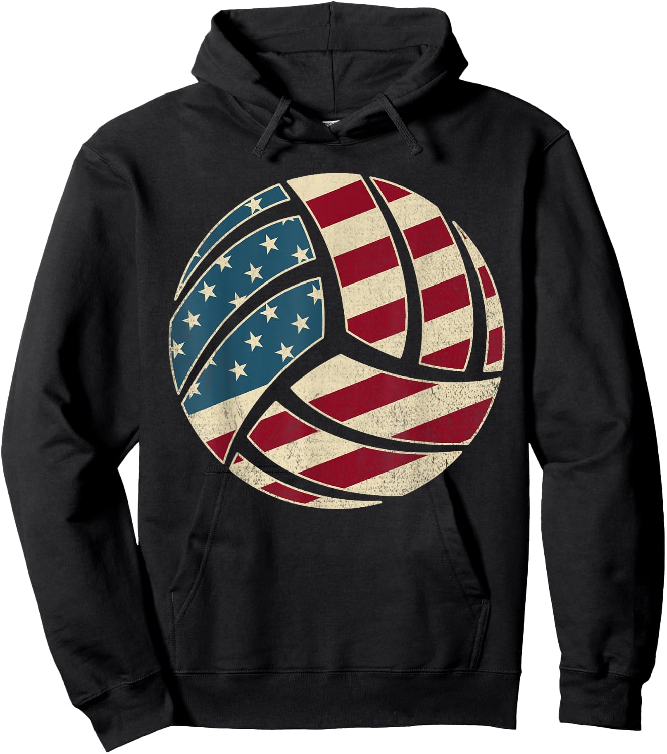 Vintage USA Flag 4th Of July Volleyball Lover Fan Volleyball Hoodie - Hoodie | Black