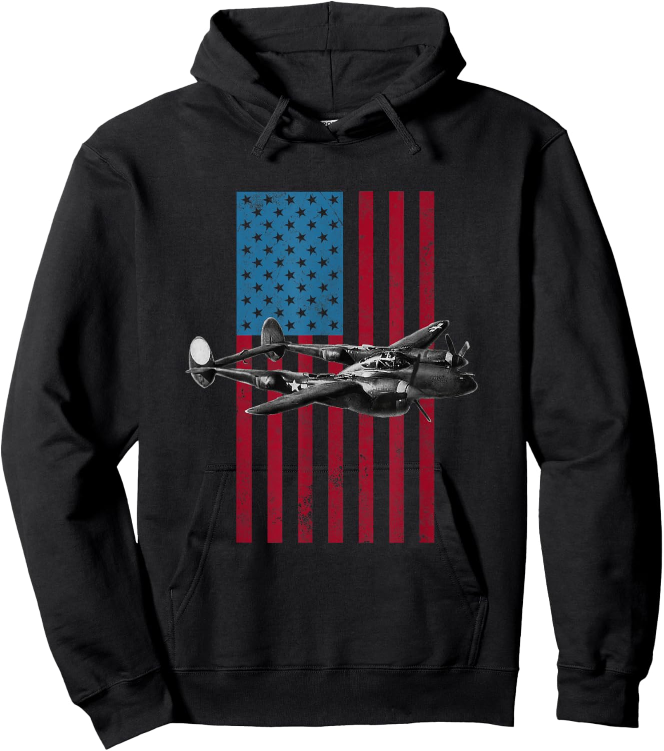 P-38 Lightning USA American Flag - Military Kids Men Hoodie - Hoodie | Black