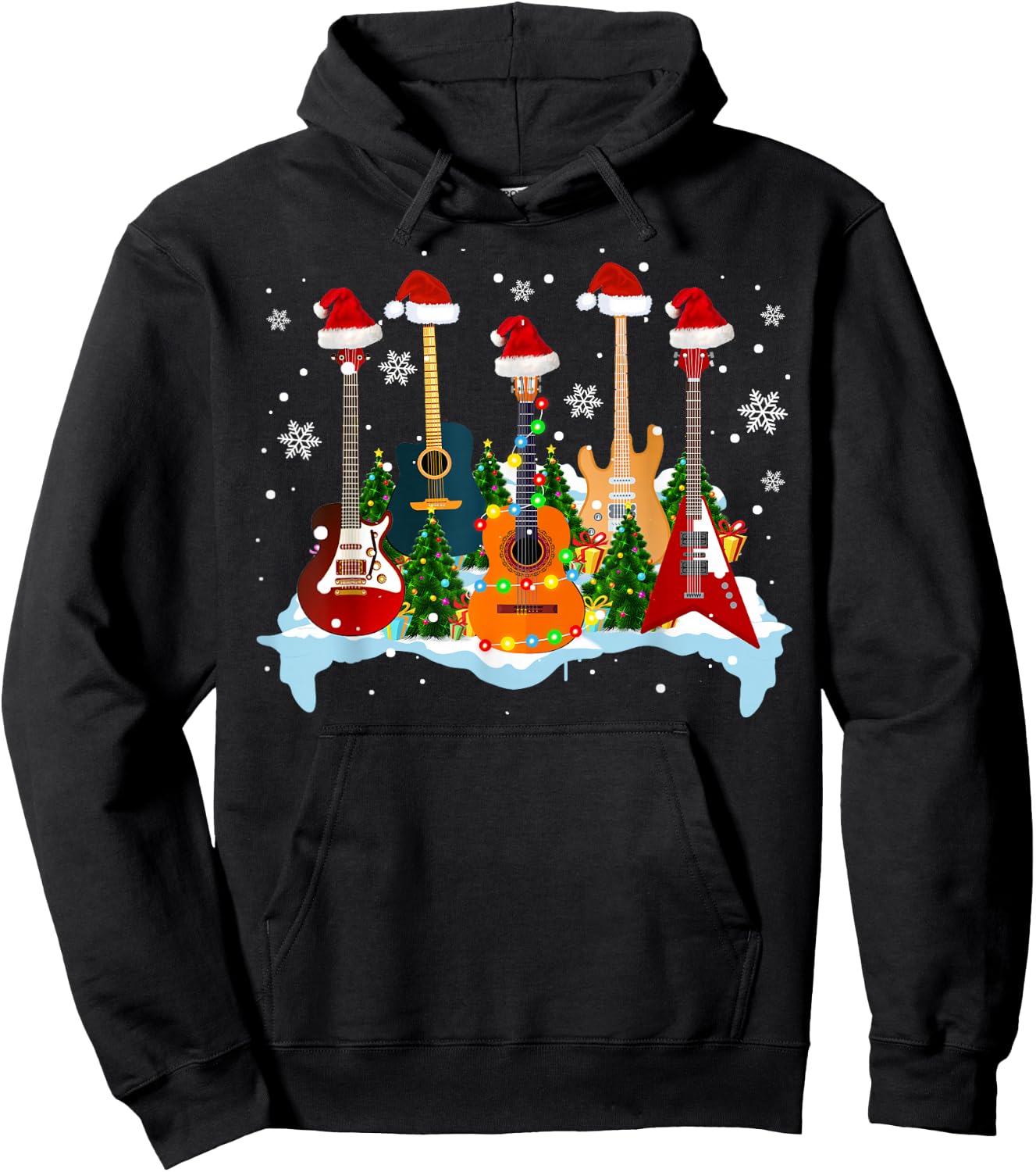 Christmas Guitar Tree Funny Guitarist Christmas Hoodie - Hoodie | Black