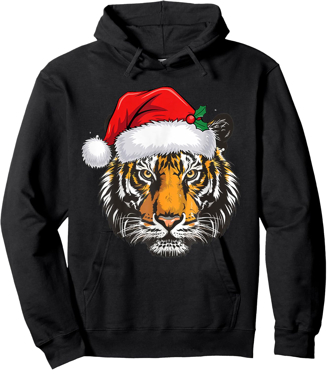Christmas Tiger Santa Hat Animal Family Matching Tiger Lover Hoodie - Hoodie | Black