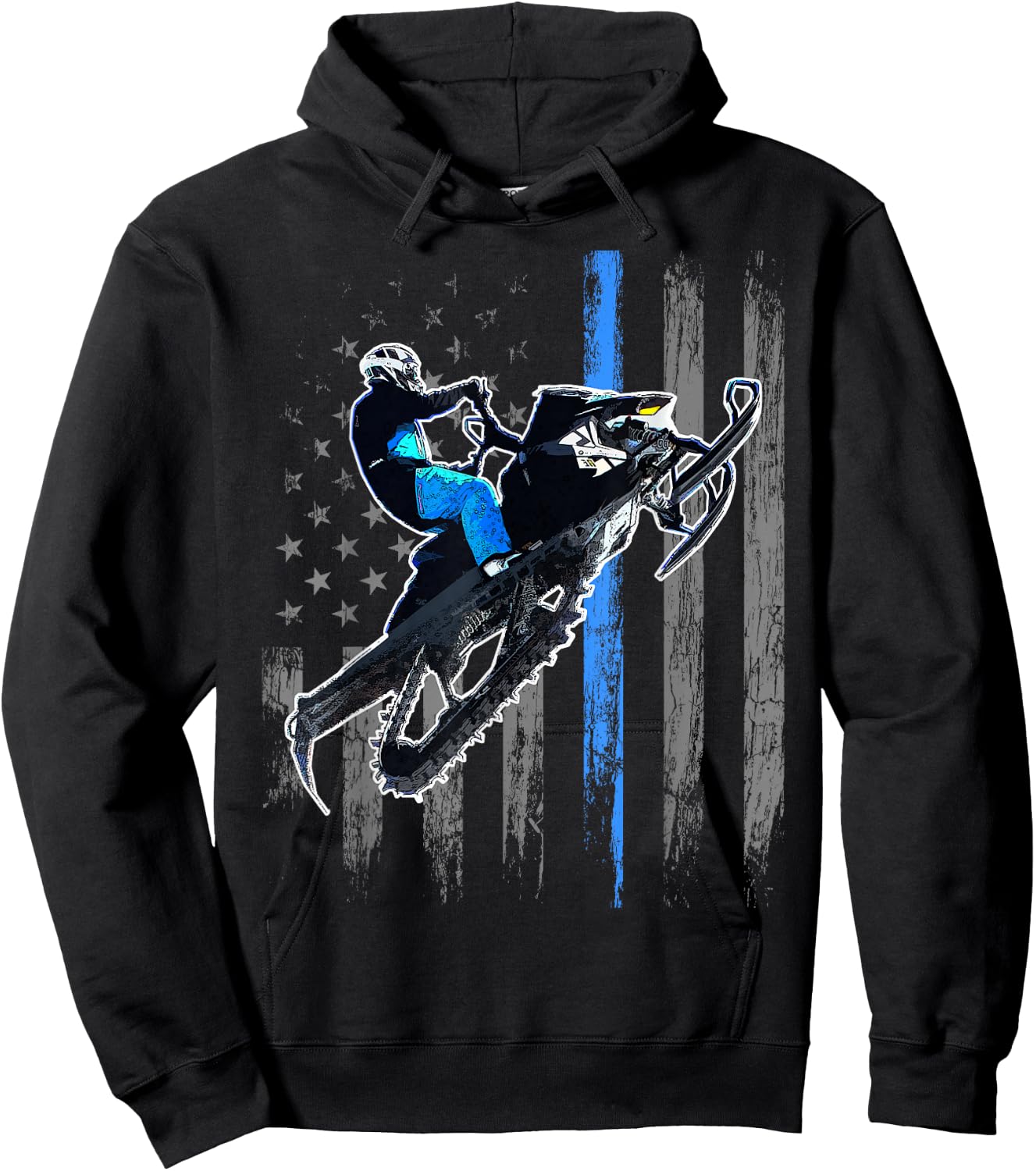 American Flag Snowmobile Men Snowmobile Riding Gift Hoodie - Hoodie | Black