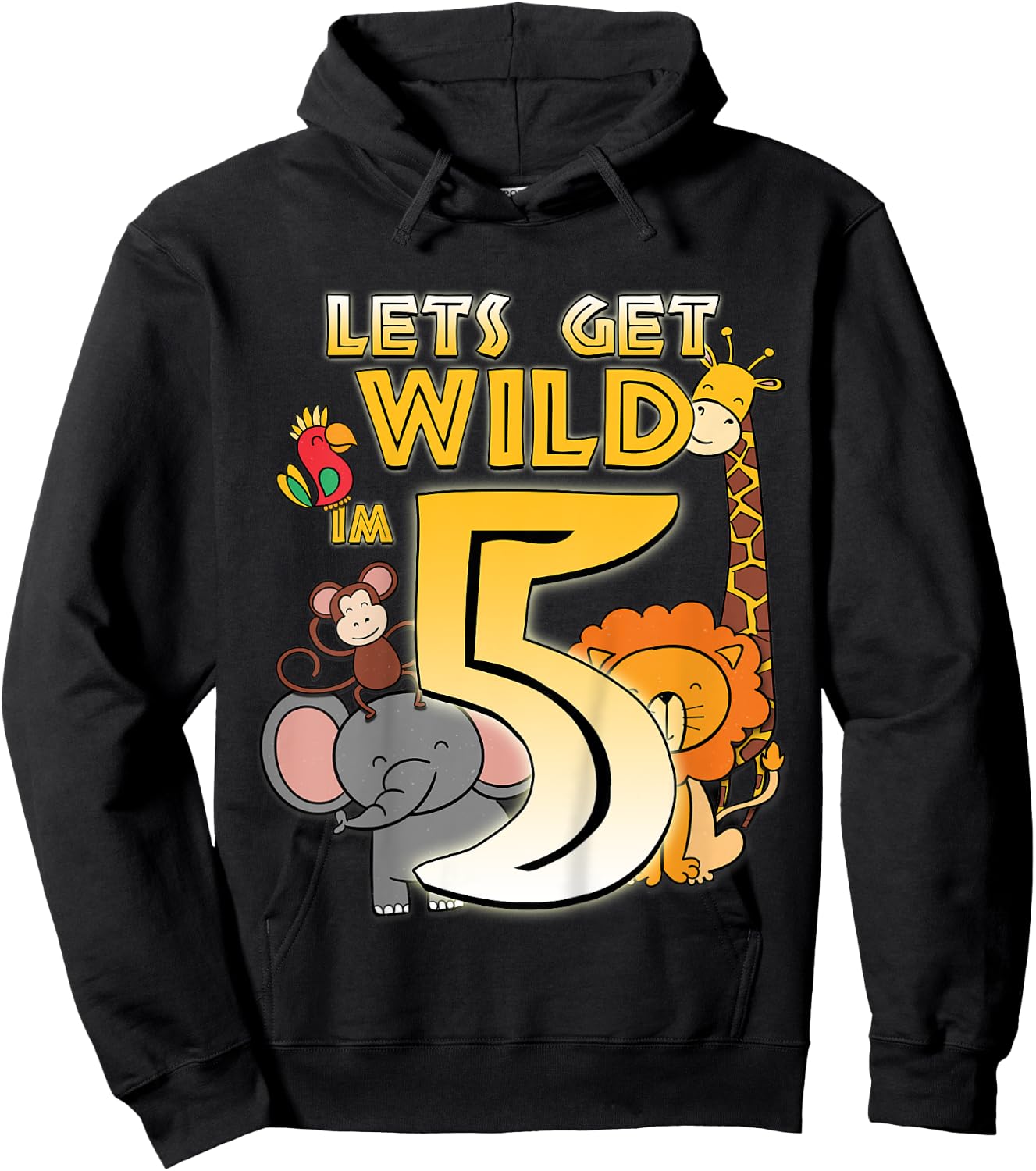 5 Years Old Zoo Animals Safari 5th Birthday Boys Girls Hoodie - Hoodie | Black
