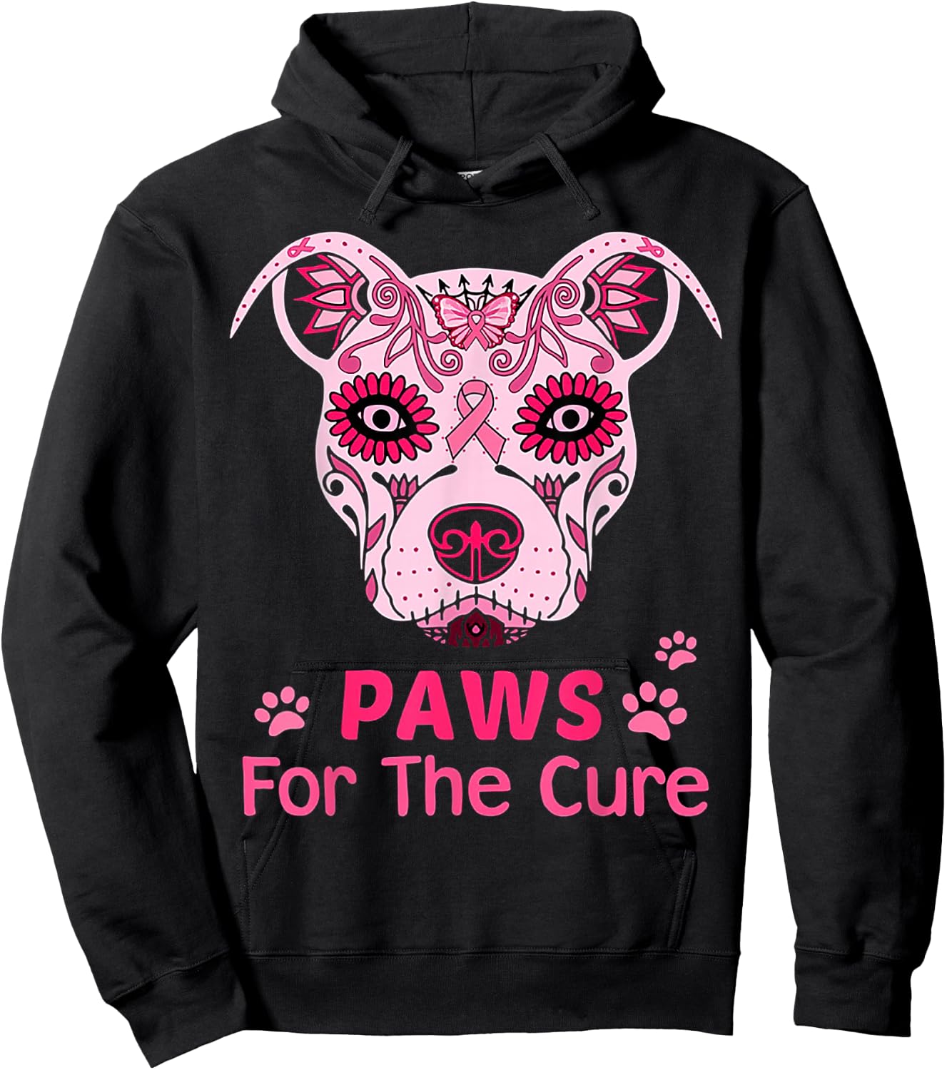 Paws For The Cure Pitbull Breast Cancer Hoodie - Hoodie | Black