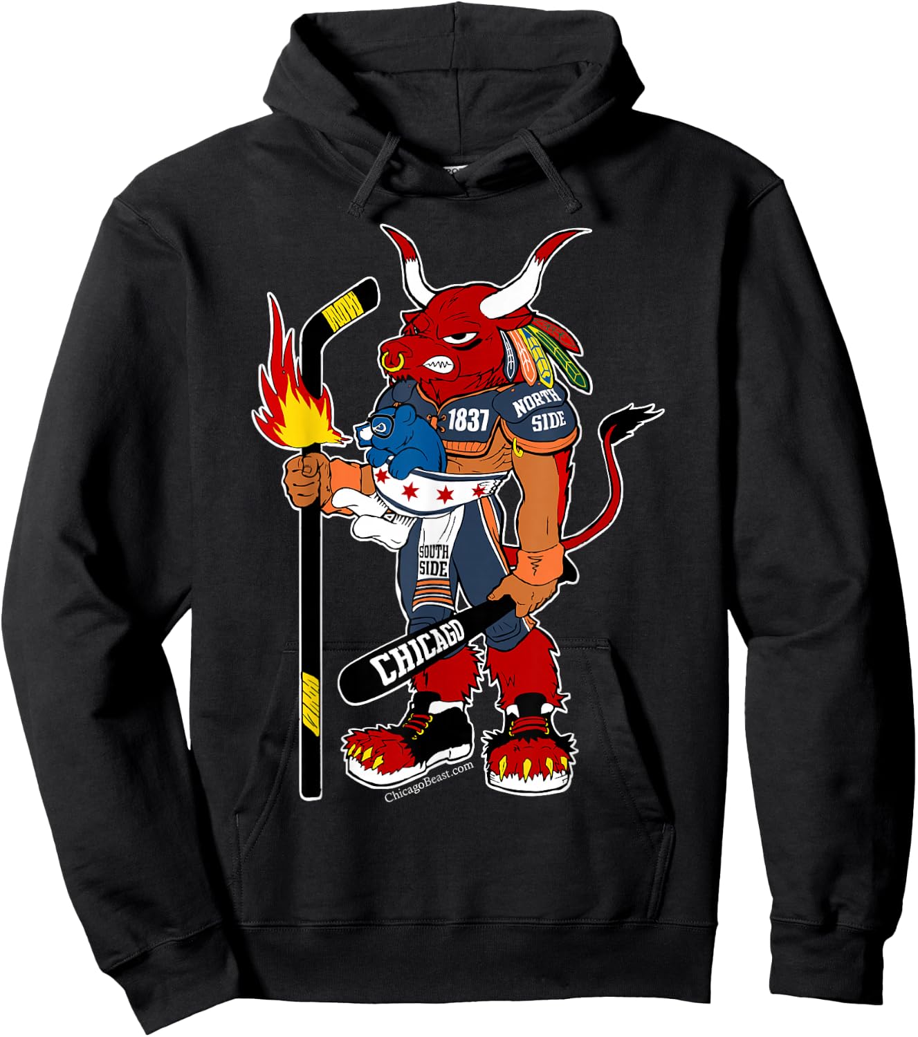 Creatureopolis Chicago Beast Black Cotton - Classic Fit, Round Neck, Short Sleeve, Adult Size Hoodie - Hoodie | Black