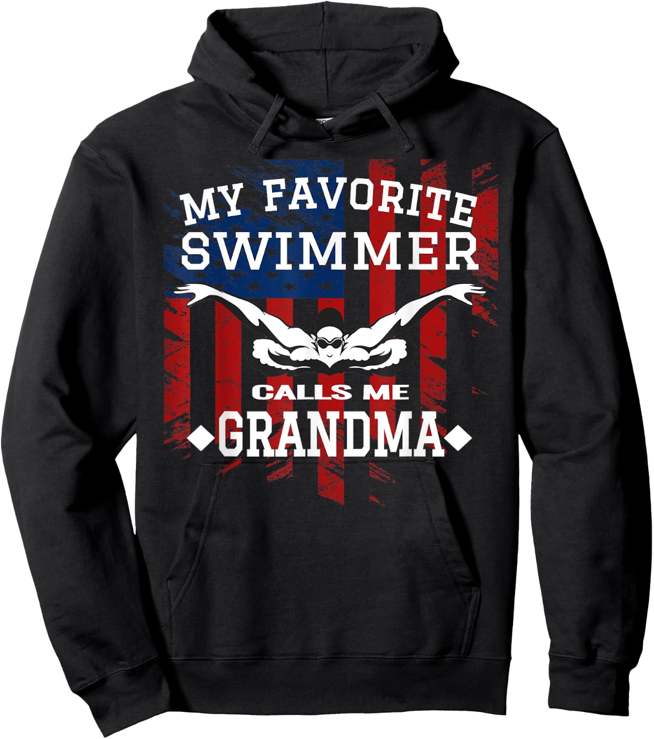 Swim Grandma Funny US American Flag Swimming Gift Men Hoodie - Hoodie | Black