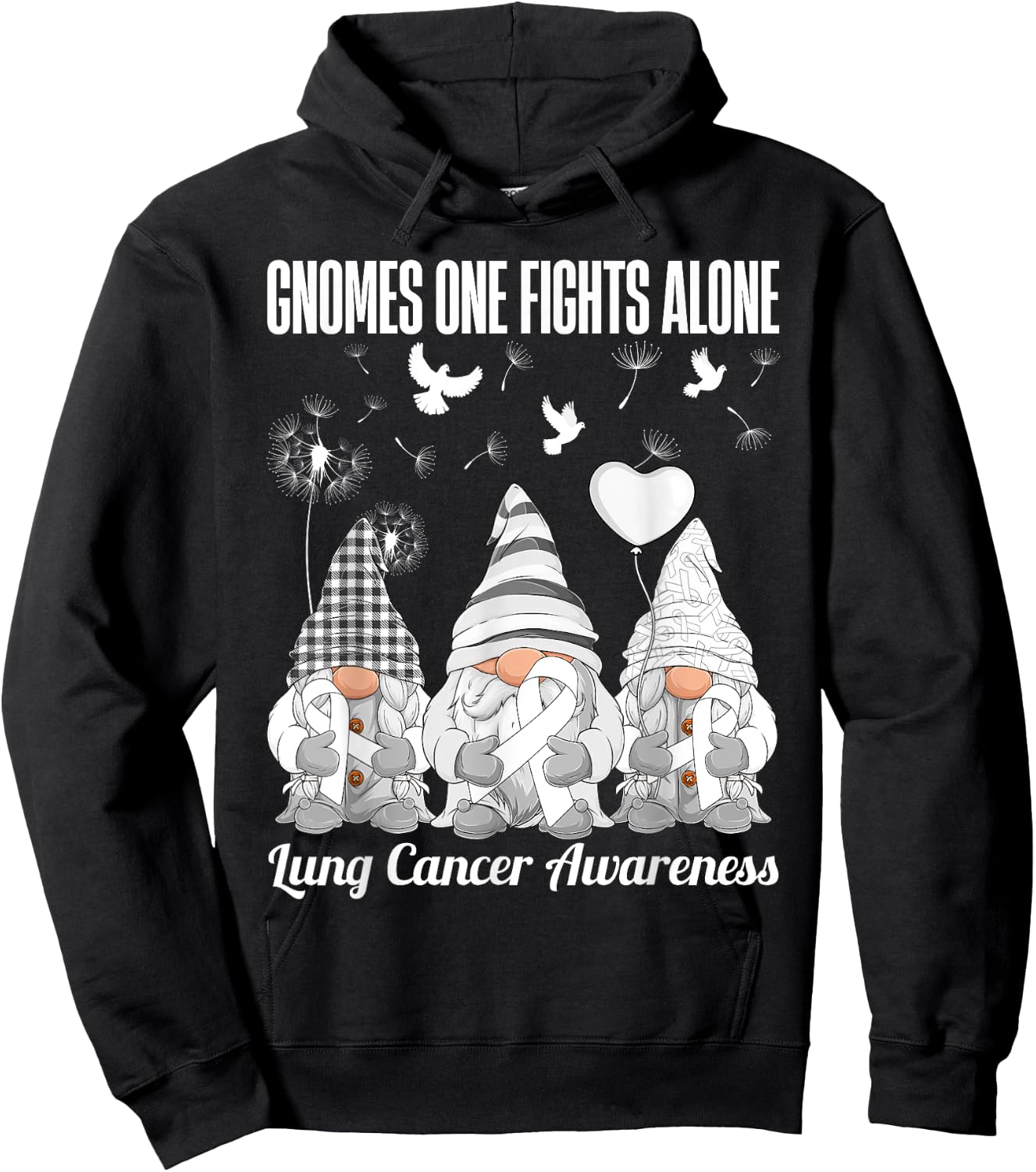 Gnomes One Fights Alone Lung Cancer Awareness Day Supporter Hoodie - Hoodie | Black