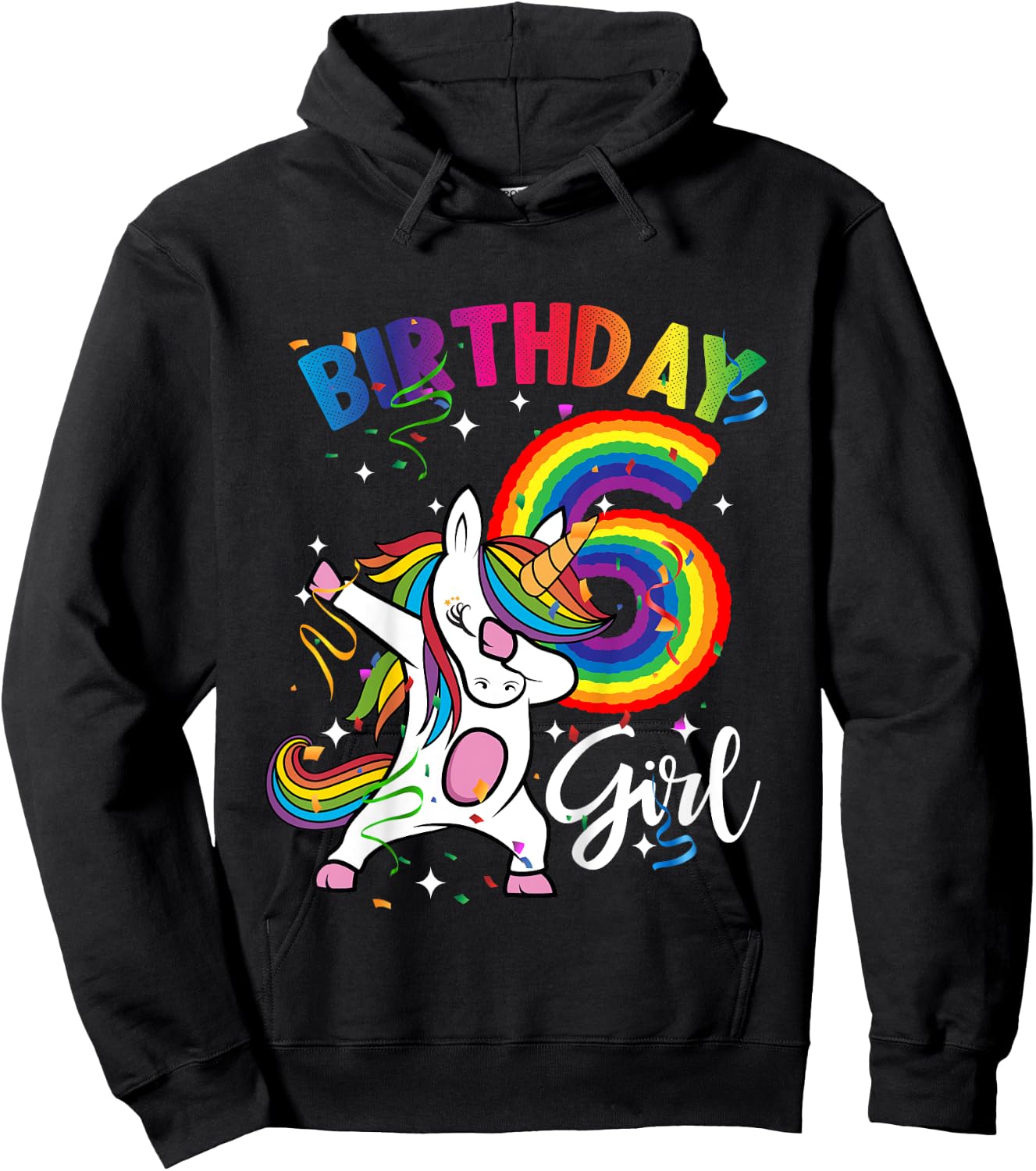 Dabbing Unicorn 6 Year Old 6th Birthday Party Girl Shirt Gif Hoodie - Hoodie | Black