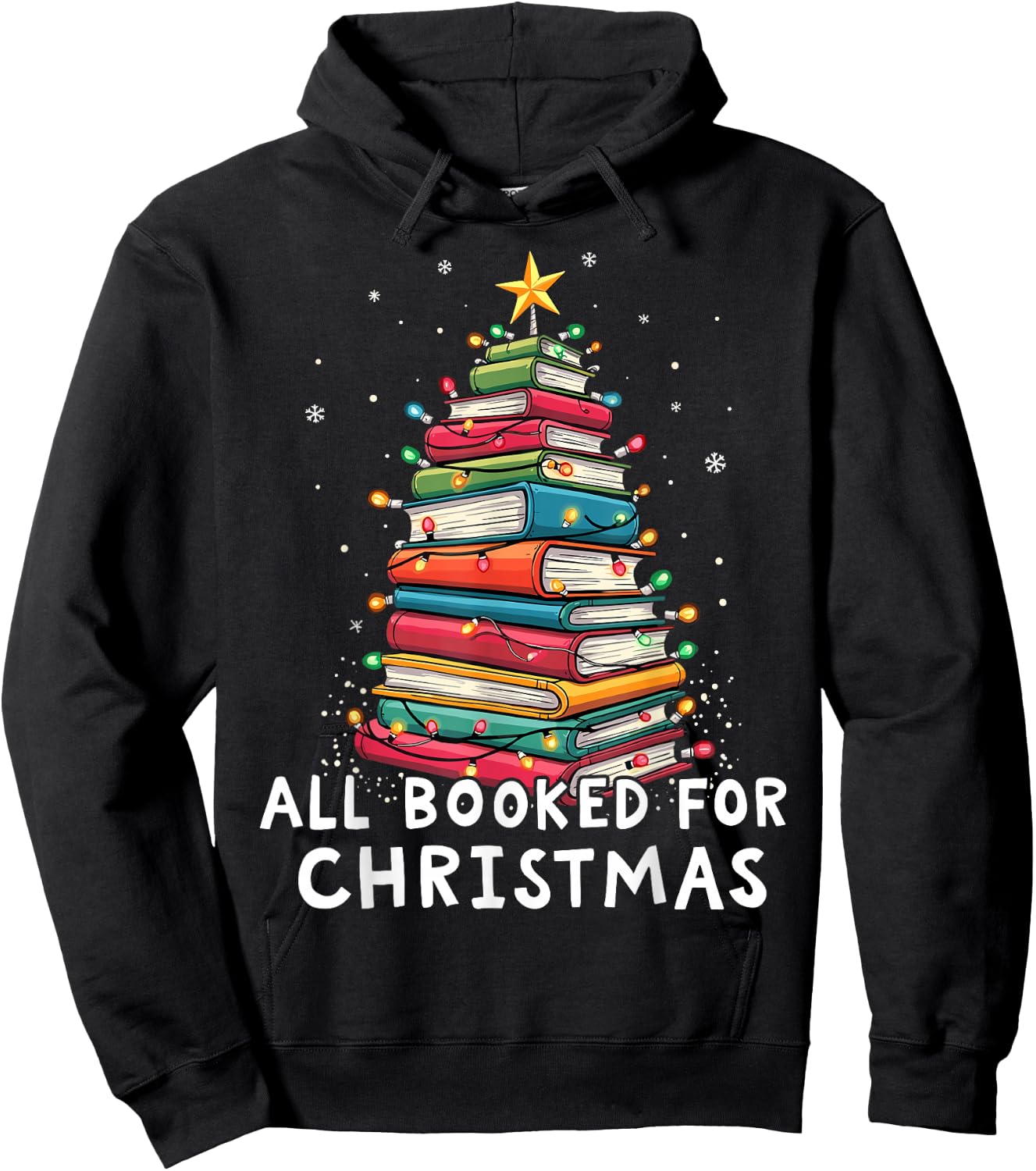 All Booked For Christmas Book Christmas Tree Lights Hoodie - Hoodie | Black