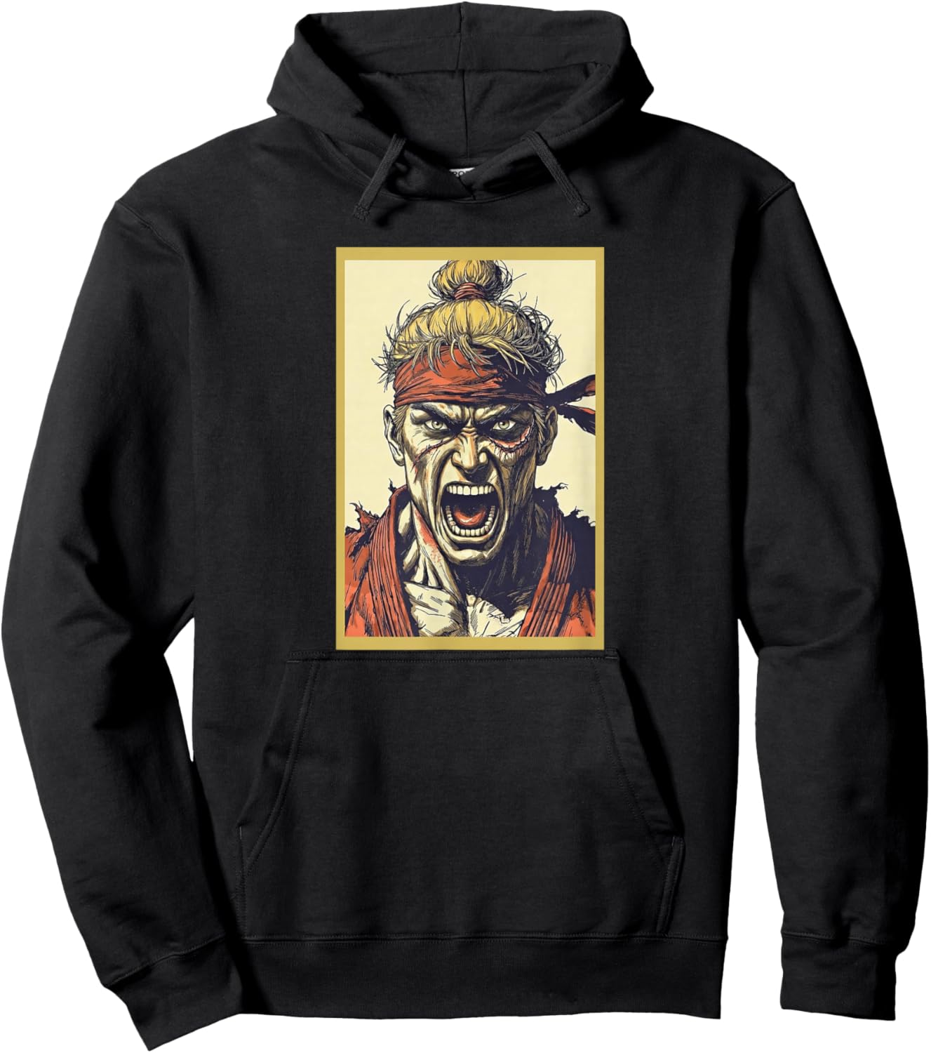 Hawk the Intense Manga Warrior | Top Knot & Scar Art Hoodie - Hoodie | Black