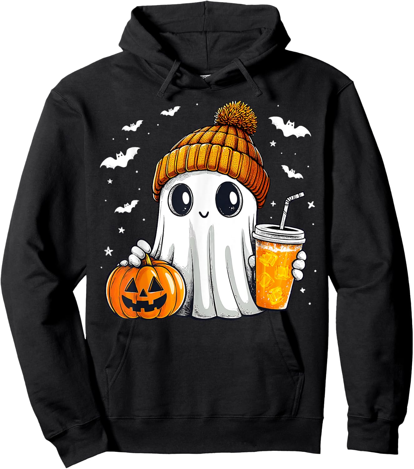 Halloween Ghost Pumpkin Spice Latte Autumn Fall Coffee Lover Hoodie - Hoodie | Black