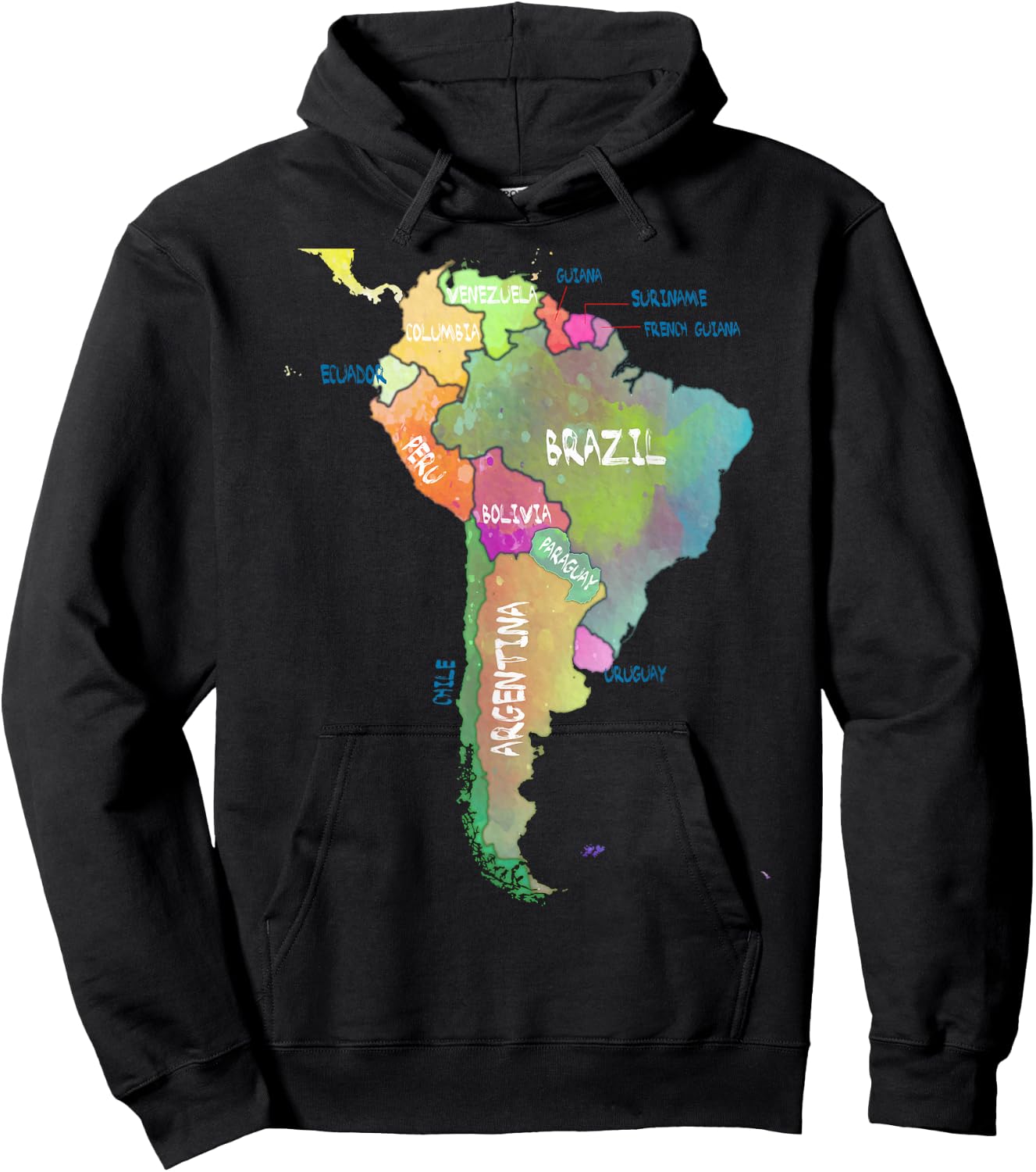 Watercolour map of South America Brazil Argentina Hoodie - Hoodie | Black