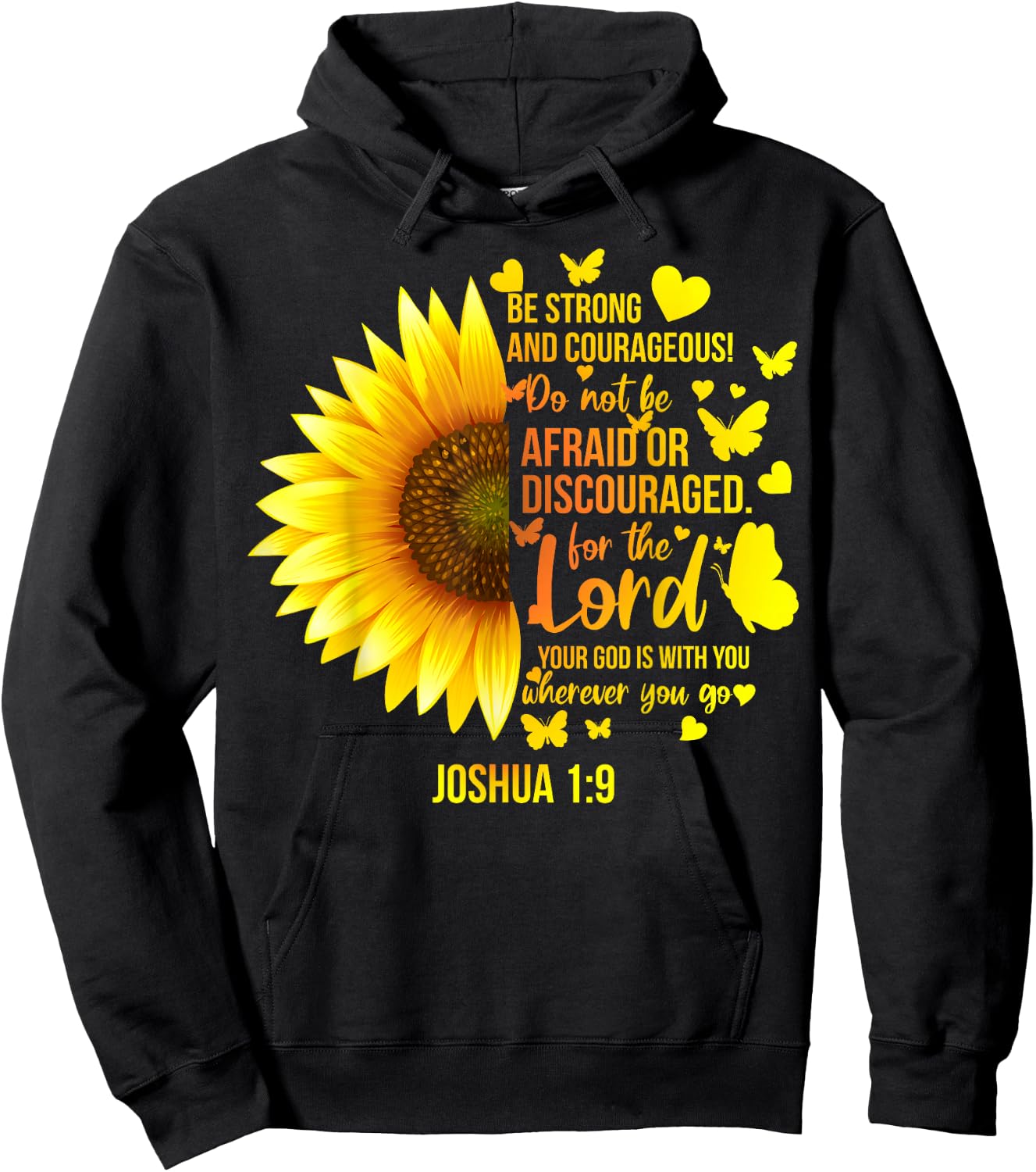Christian Sunflower Joshua 1:9 Bible Verse, Girls Pretty Hoodie - Hoodie | Black