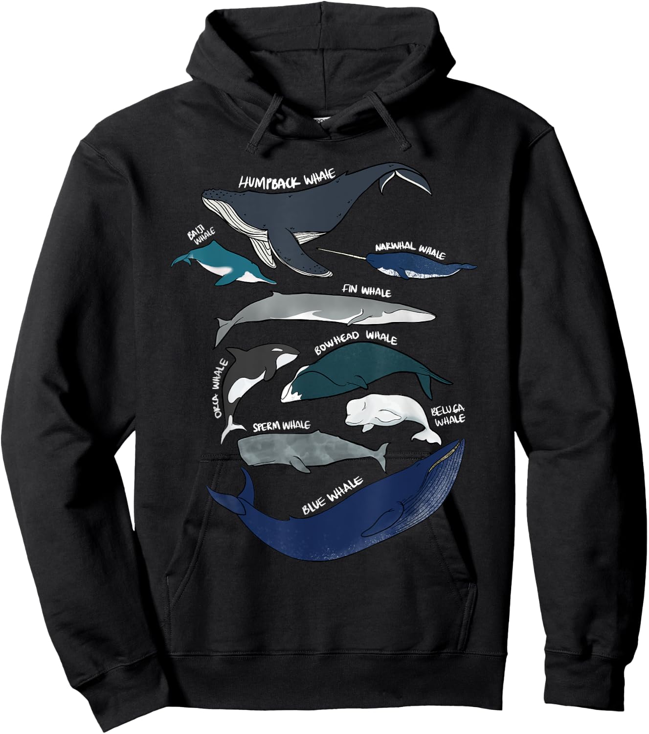 9 Types of Whales Shirt - Whale Breeds Species - Whale Lover Hoodie - Hoodie | Black