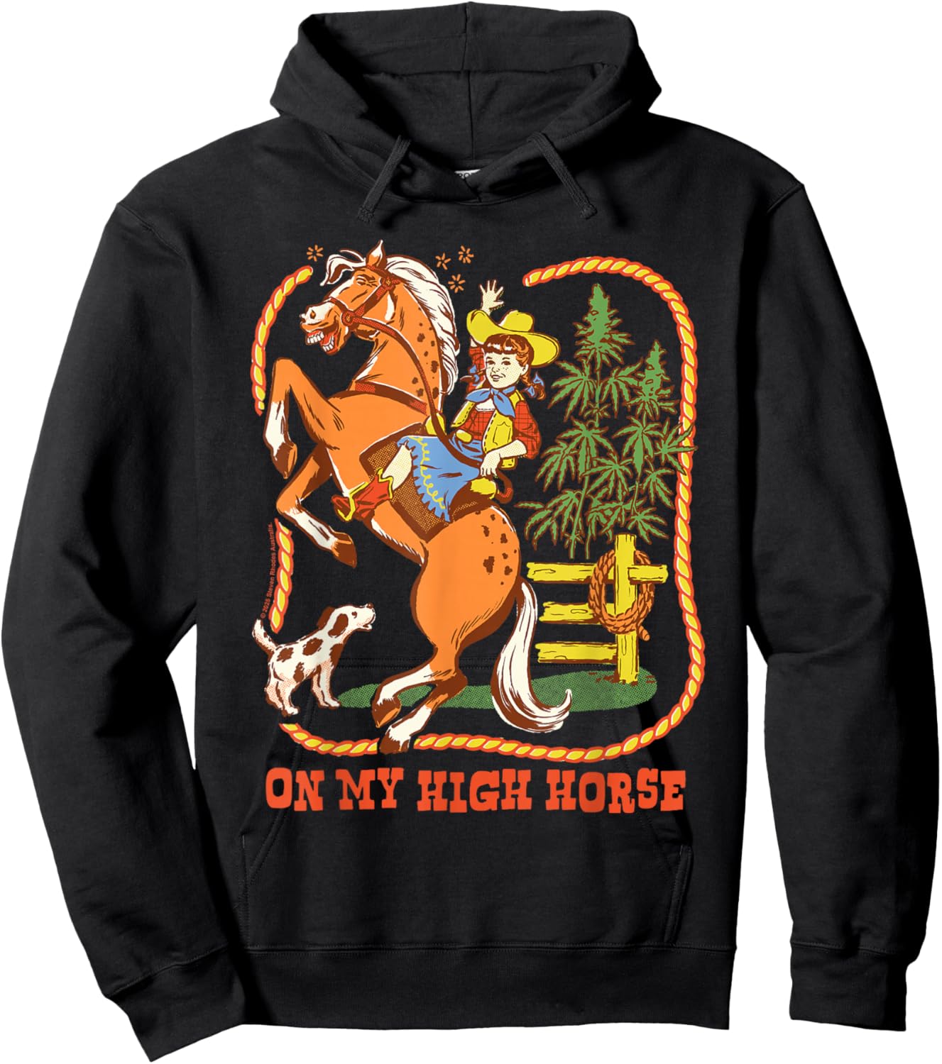 High Horse Cowgirl 420 Sarcastic Retro Funny Adult Humor Hoodie - Hoodie | Black