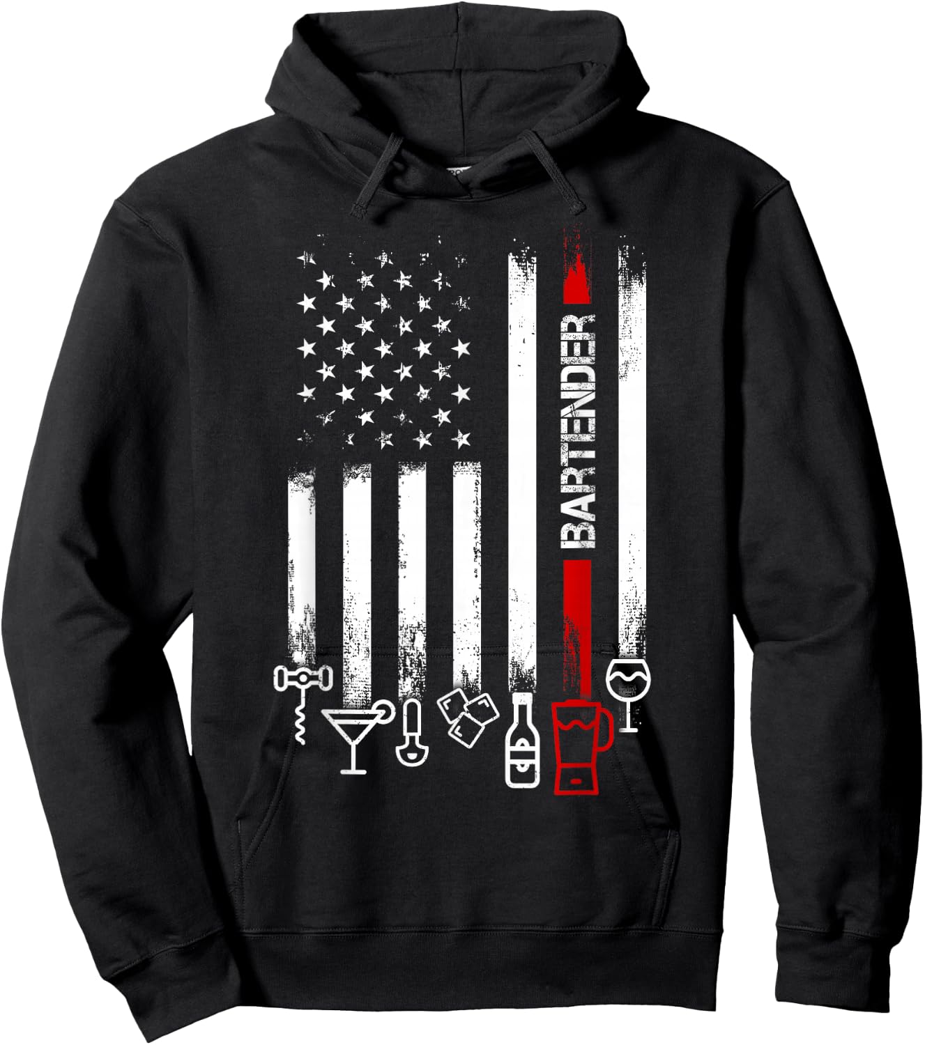 American Flag with Bartender men father Hoodie - Hoodie | Black