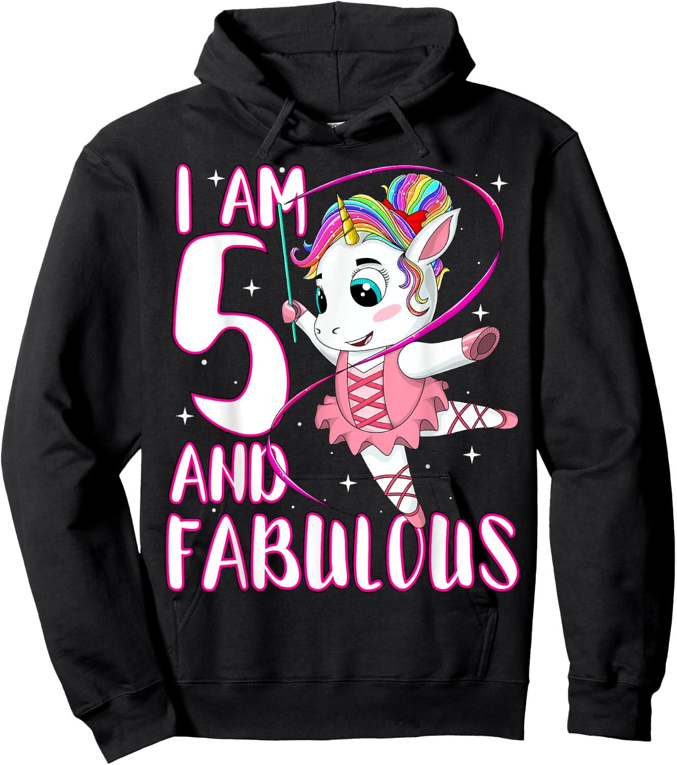 Children I Am 5 and Fabulous Unicorn Birthday Girl Hoodie - Hoodie | Black