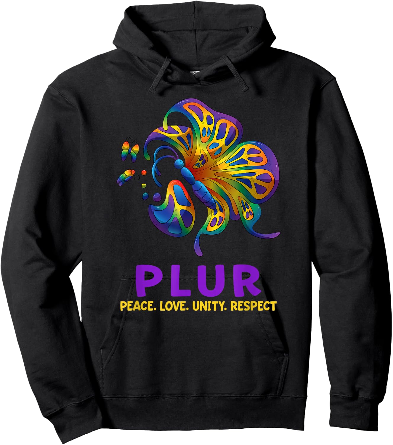 PLUR Butterfly Peace Love Unity Respect EDM House Techno DJ Hoodie - Hoodie | Black