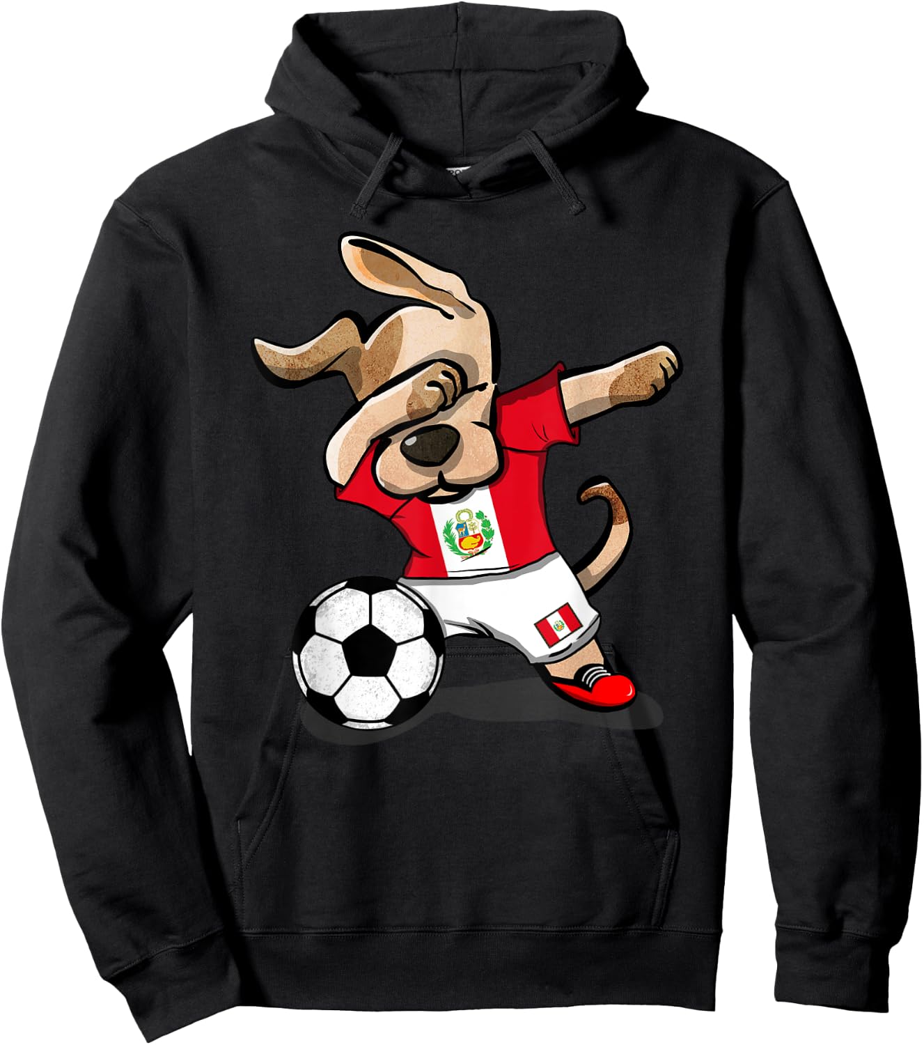 Dabbing Dog Peru Soccer Fans Jersey Peruvian Flag Football Hoodie - Hoodie | Black