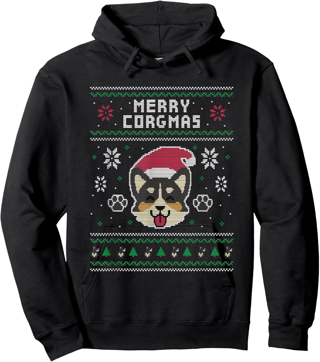 Official Corgi Ugly Christmas Sweater Hoodie - Hoodie | Black