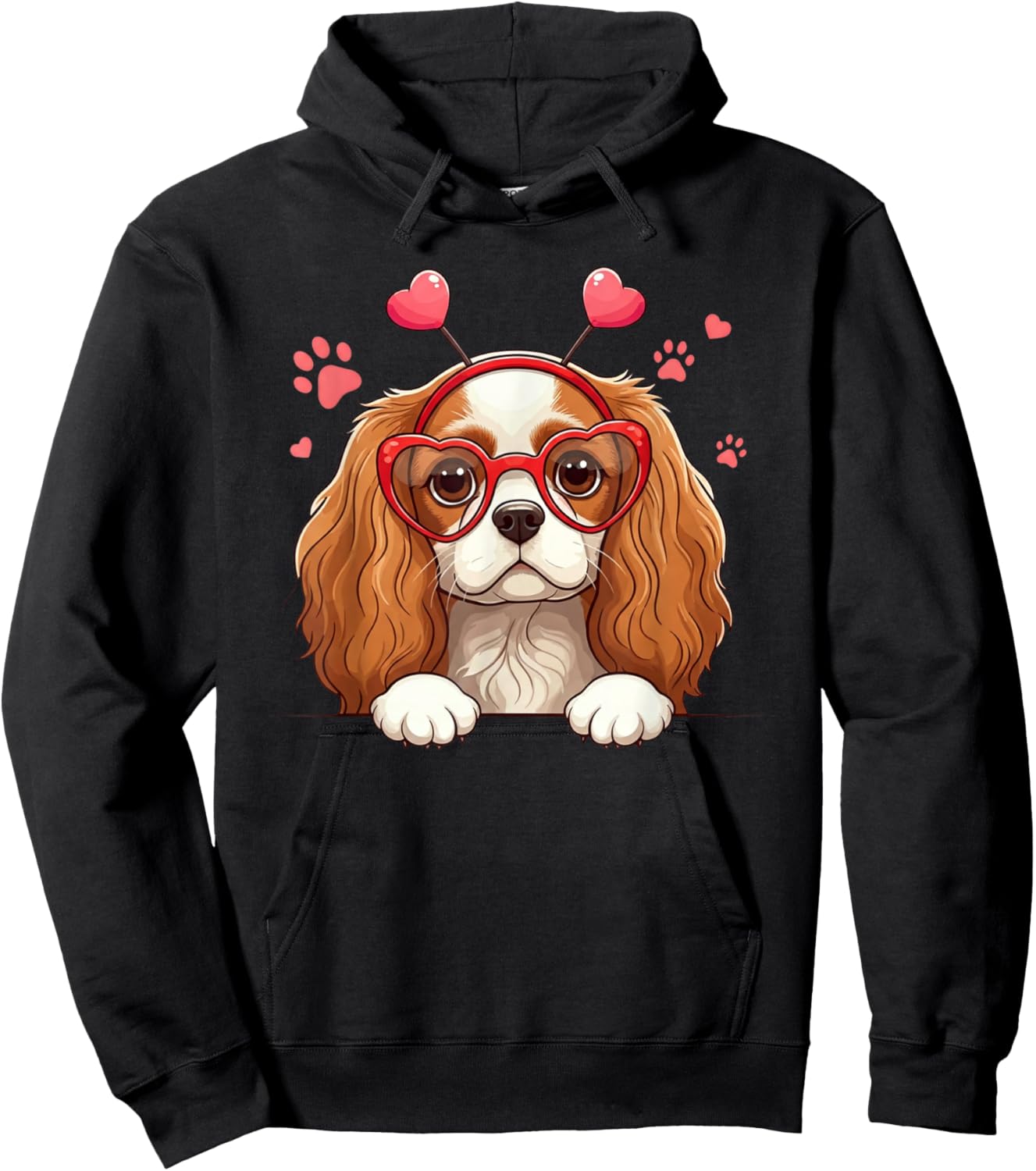 Funny Cavalier King Charles Spaniel Heart Headband Valentine Hoodie - Hoodie | Black
