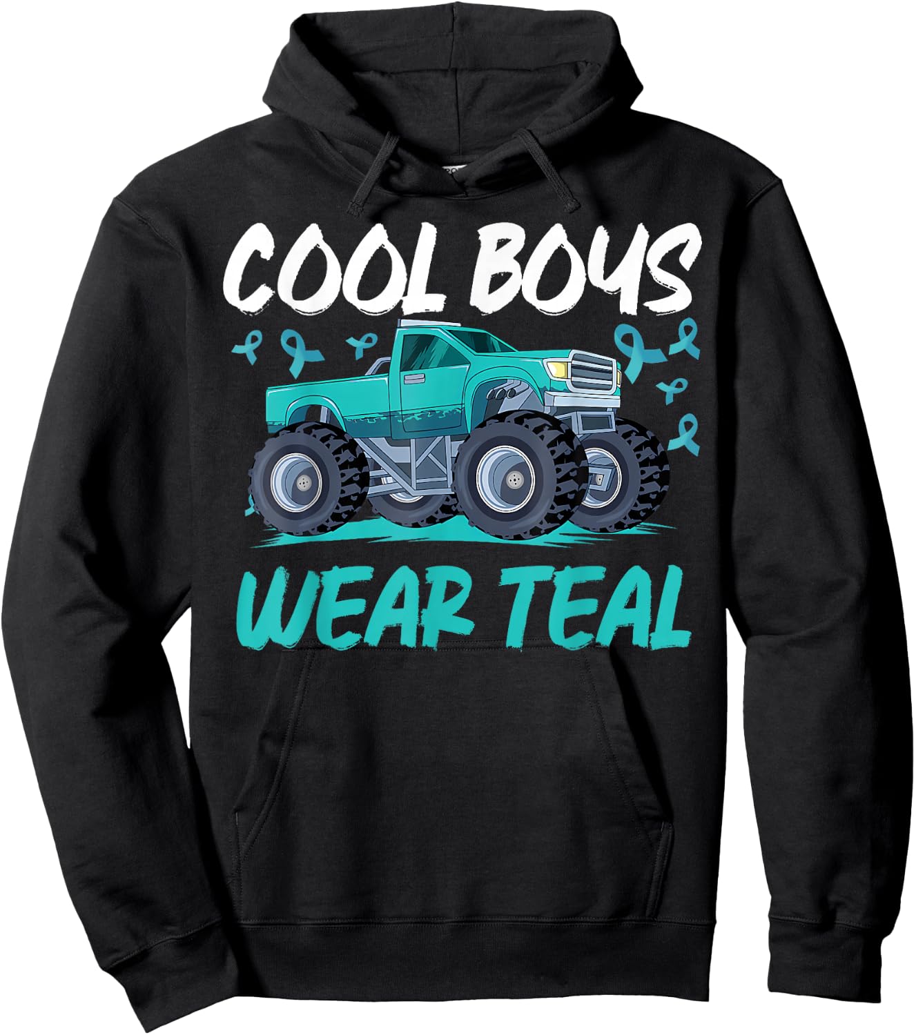 Monster Truck Teal Ribbon Cervical Cancer Awareness Hoodie - Hoodie | Black