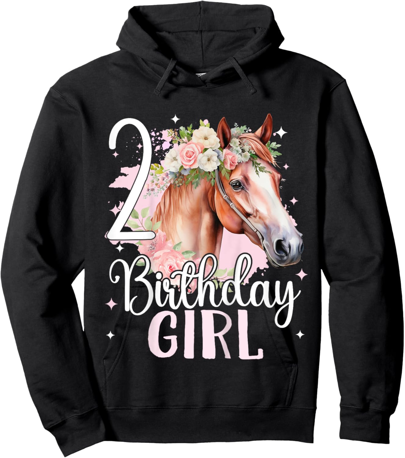 2nd Birthday Horse Girl Second birthday girl 2 years old Hoodie - Hoodie | Black
