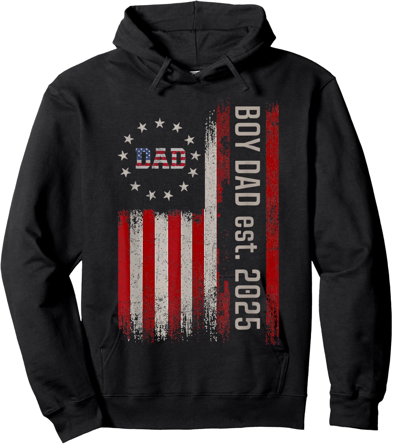 Boy Dad Est 2025 Proud Dad Of Boy Father of Boy 2025 US Flag Hoodie - Hoodie | Black