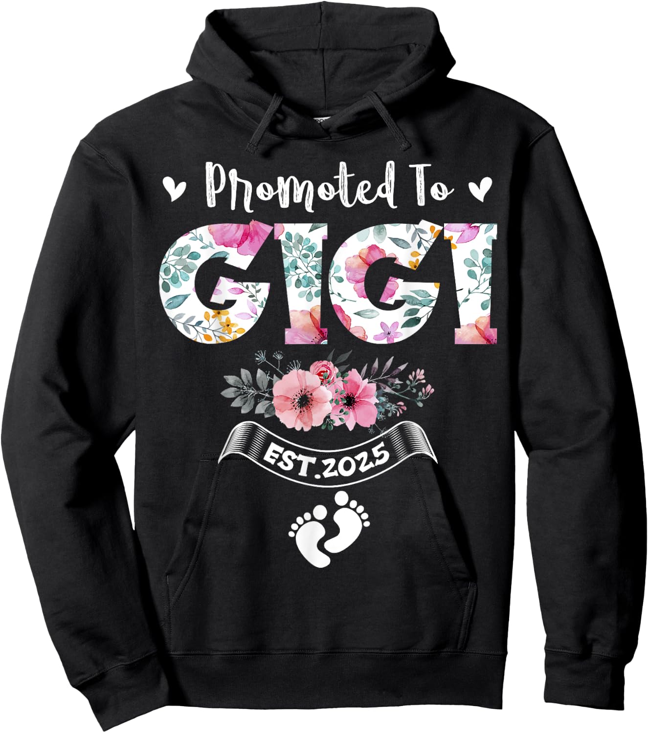 Promoted to Gigi 2025 Mothers Day First Time Mom Pregnancy Hoodie - Hoodie | Black
