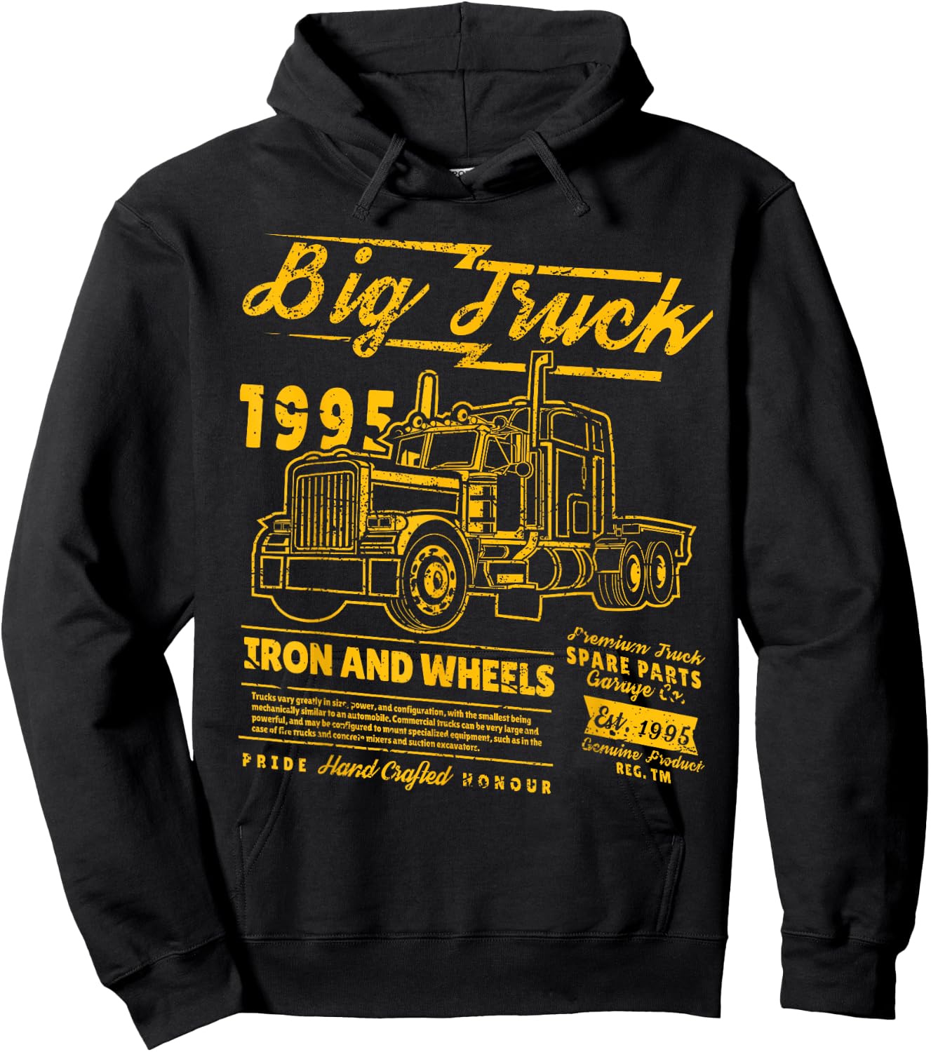 Big Truck Semi Truck Retro Distressed Hoodie - Hoodie | Black